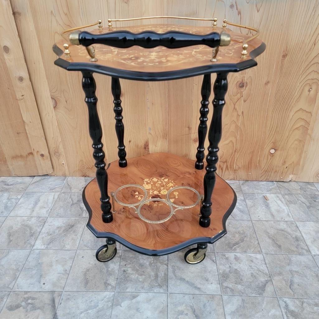 Antique Italian Marquetry Two-Tier Coffee / Bar Cart In Good Condition For Sale In Chicago, IL
