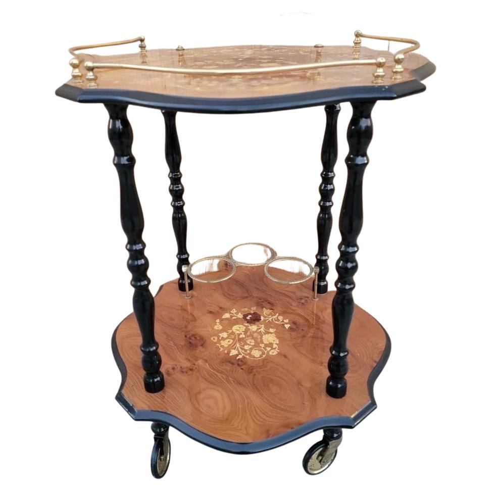 Antique Italian Marquetry Two-Tier Coffee / Bar Cart For Sale