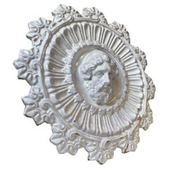 Antique Italian Medallion Ornament in Glazed Terracotta, 19th Century