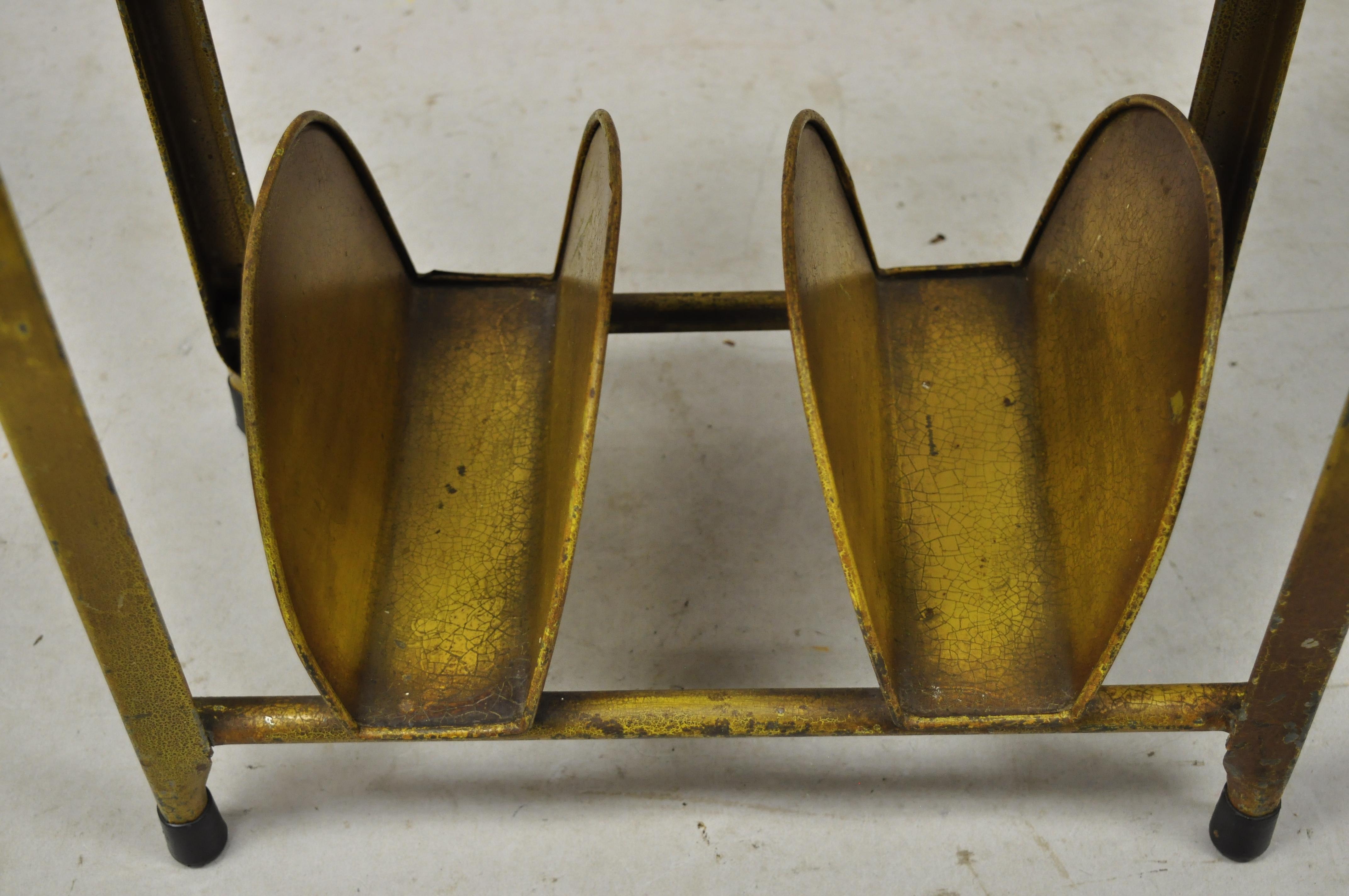 Antique Italian Metal Yellow Toleware Magazine Rack Stand Envelope Letter Shelf For Sale 5