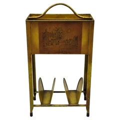 Antique Italian Metal Yellow Toleware Magazine Rack Stand Envelope Letter Shelf