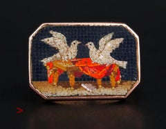 Antique Italian Micro Mosaic Unisex Men Ring solid 18K Rose Gold Ø 9.75US/5.3gr