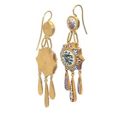 Antique Italian Micromosaic and Gold Earrings, Circa 1870