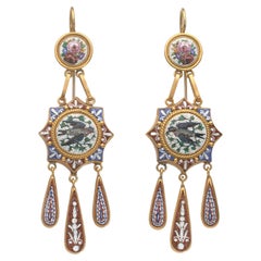 Antique Italian Micromosaic and Gold Earrings, Circa 1870