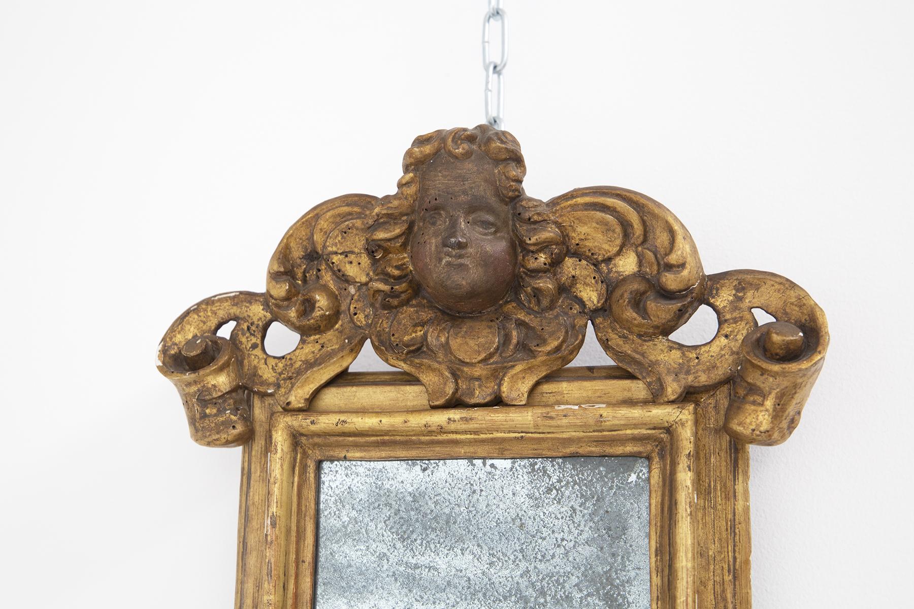 Antique Italian Mirror in Painted Golden Wood In Good Condition In Milano, IT