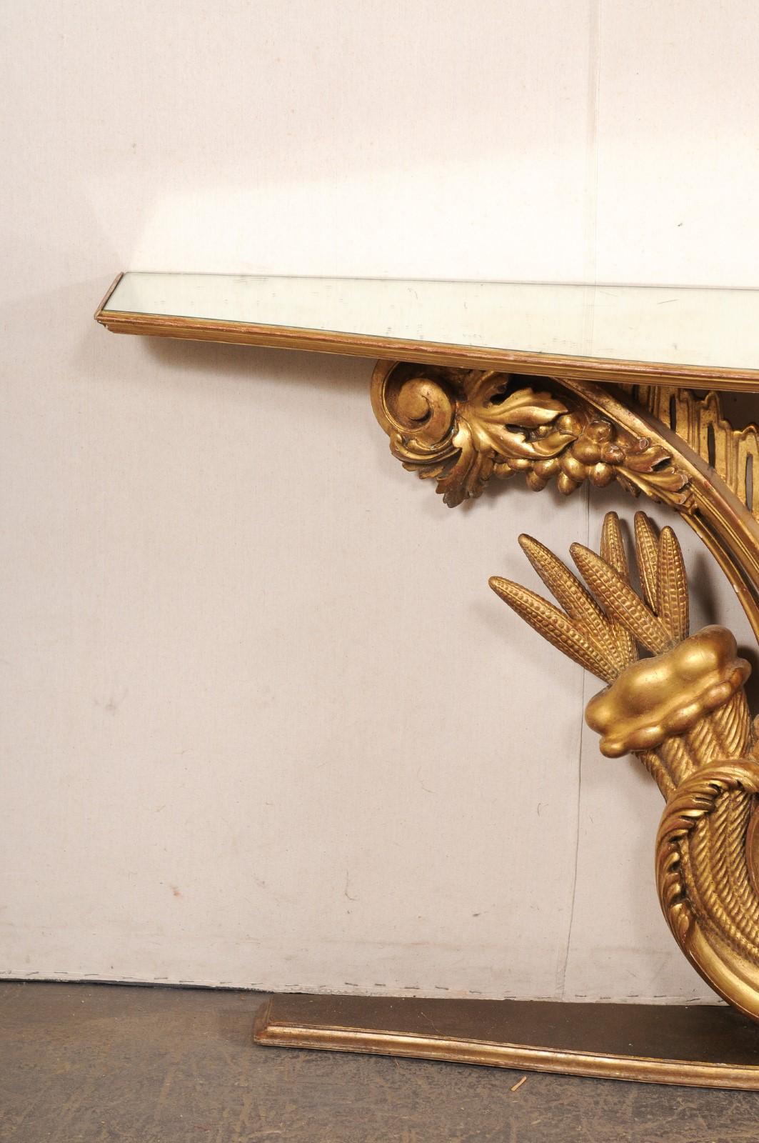 Antique Italian Mirror-Top Wall Console w/Gilt Cornucopia Motif Carved Base In Good Condition For Sale In Atlanta, GA