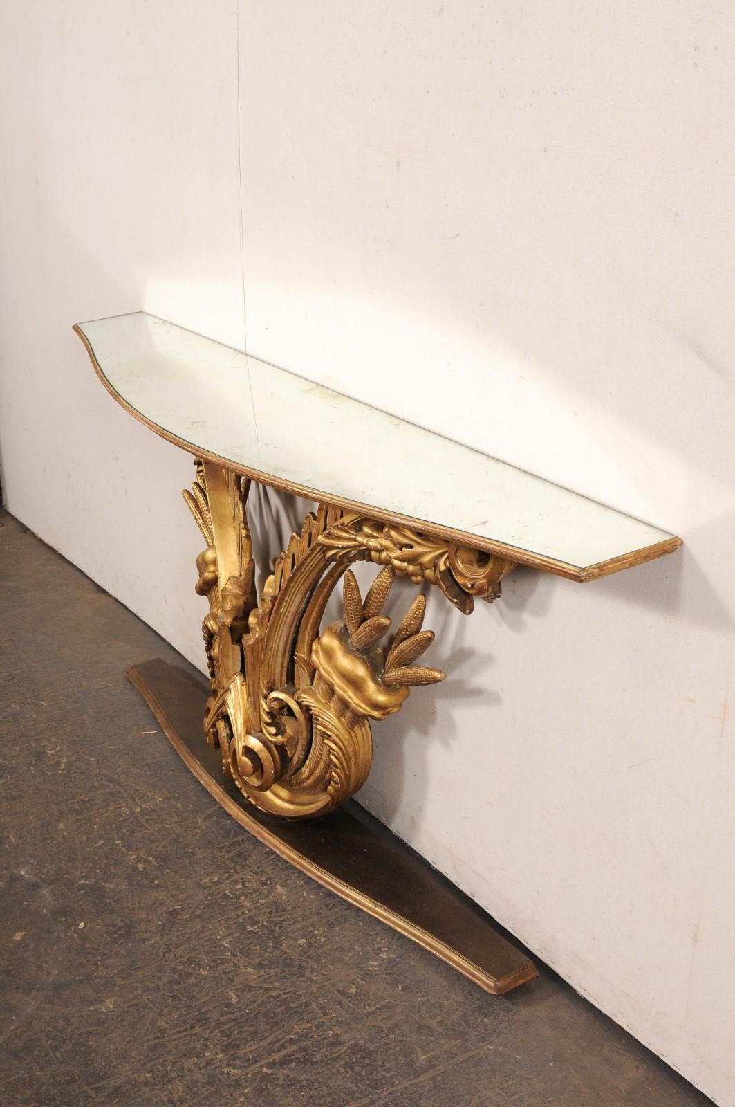Antique Italian Mirror-Top Wall Console w/Gilt Cornucopia Motif Carved Base For Sale 2