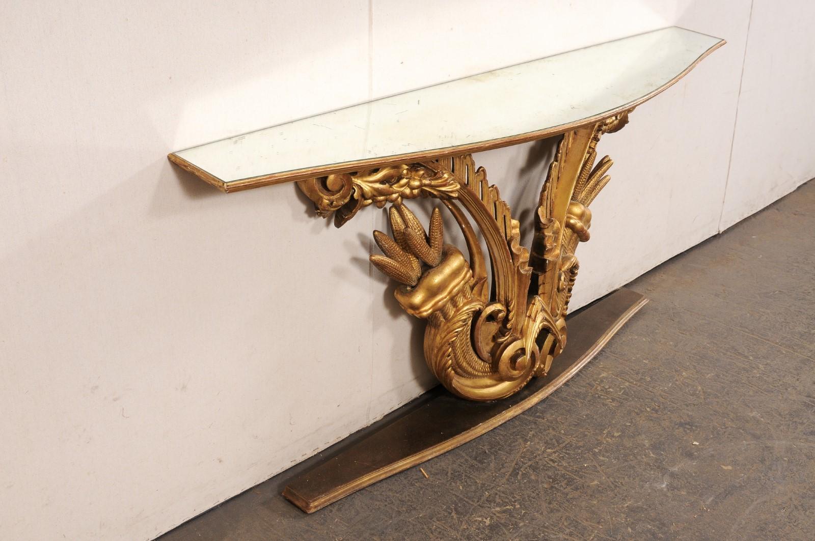 Antique Italian Mirror-Top Wall Console w/Gilt Cornucopia Motif Carved Base For Sale 3