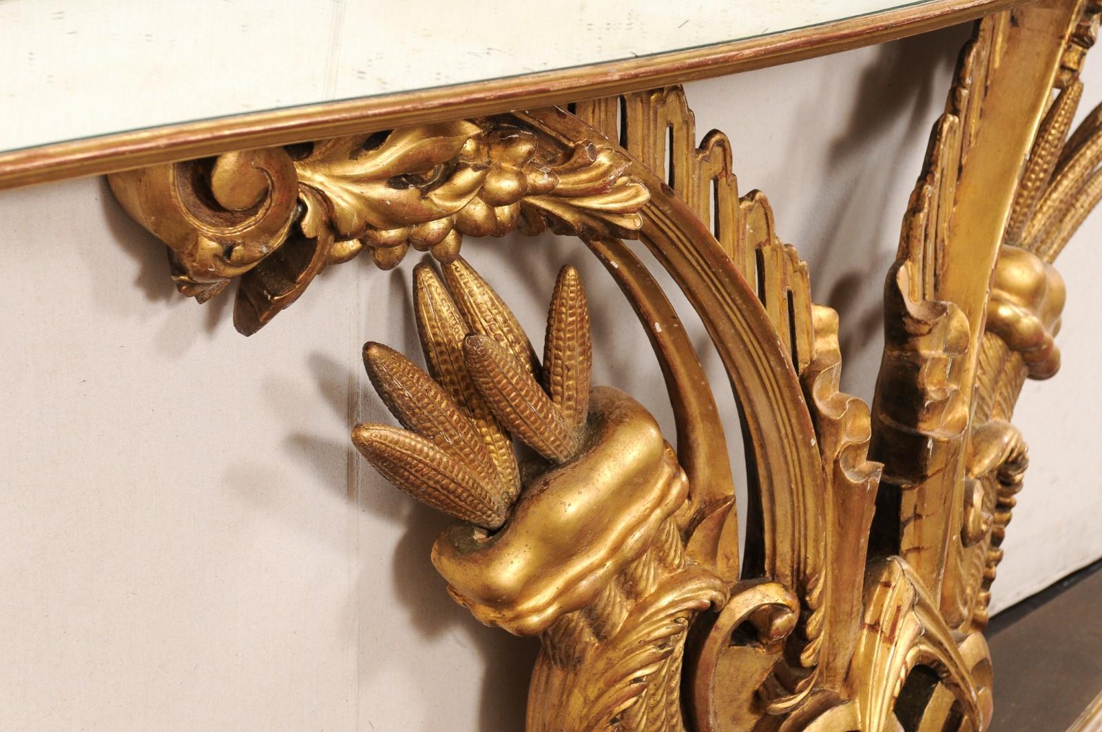 Antique Italian Mirror-Top Wall Console w/Gilt Cornucopia Motif Carved Base For Sale 4