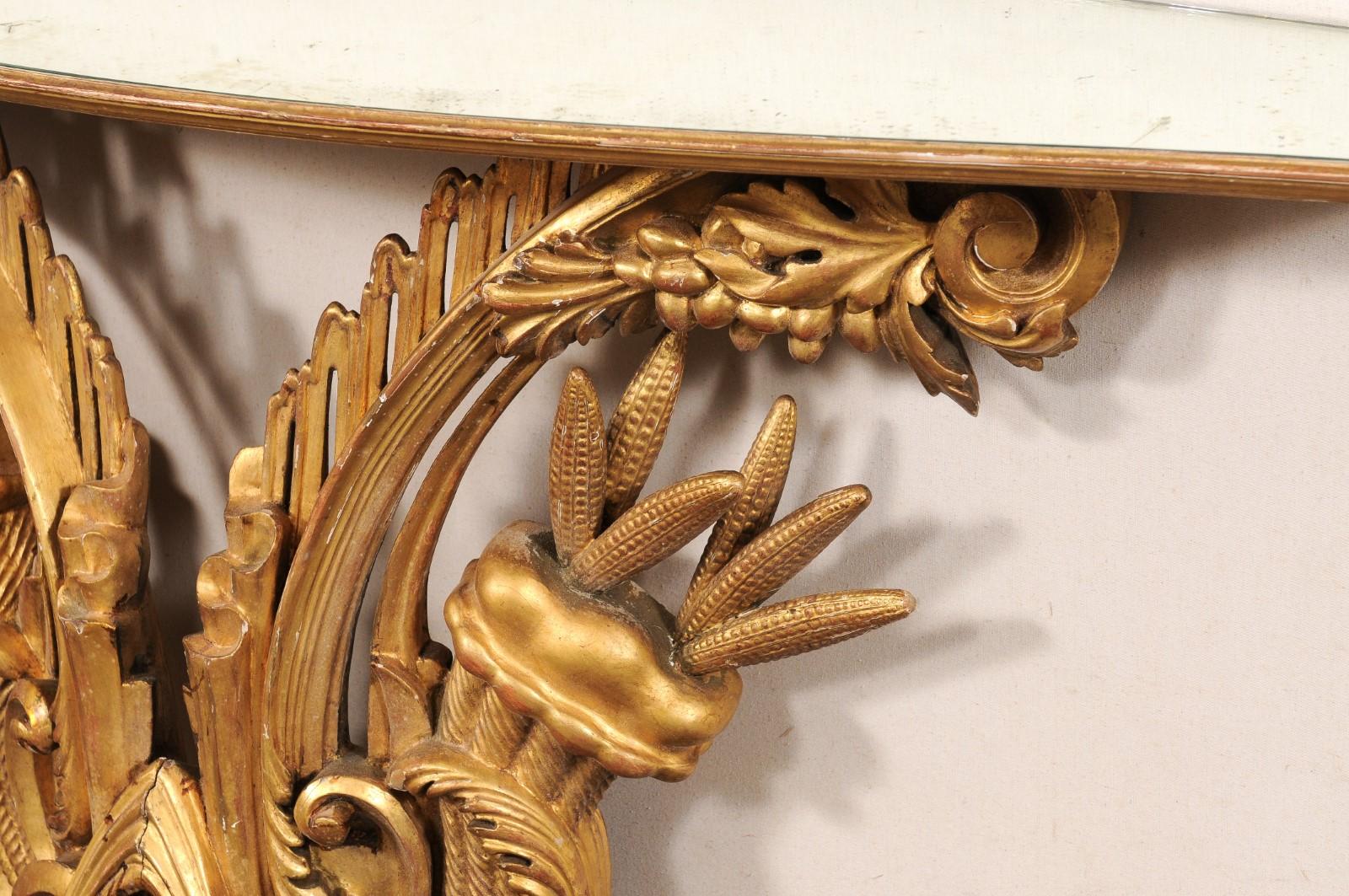 Antique Italian Mirror-Top Wall Console w/Gilt Cornucopia Motif Carved Base For Sale 5