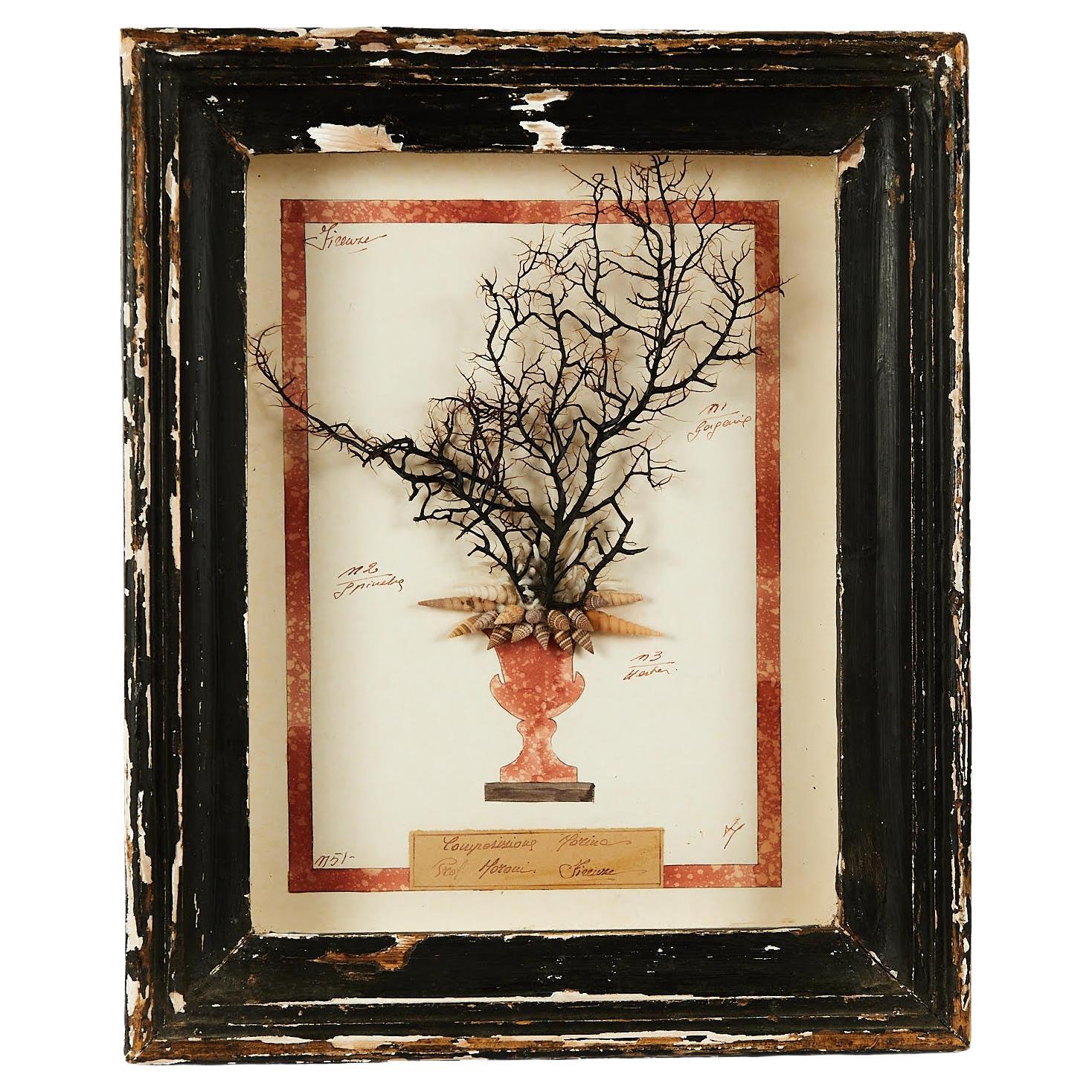 Antique Italian Mixed Media Grotto Style Collage with Seashells For Sale