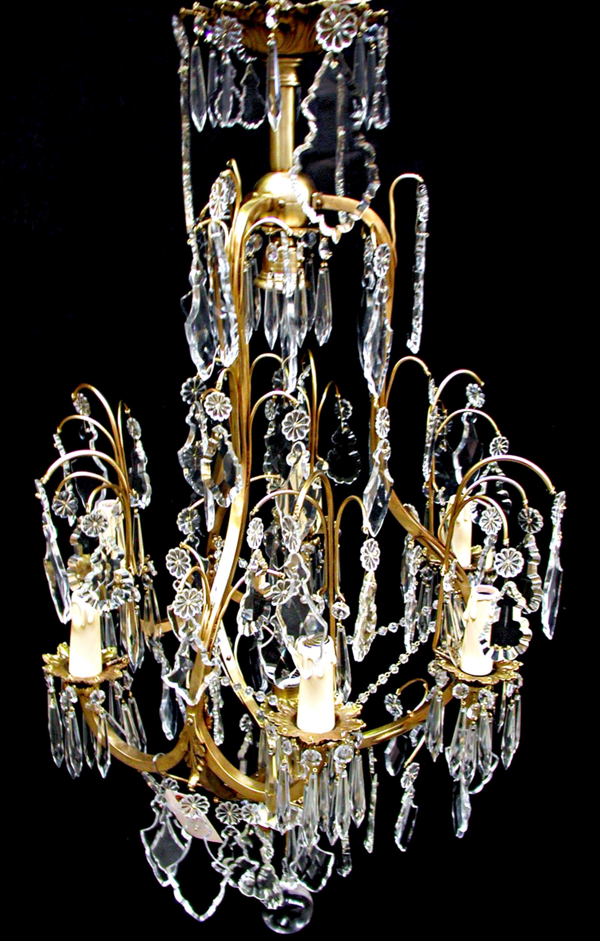 Unknown Italian Multi Tiered 6 Arm Crystal Chandelier For Sale