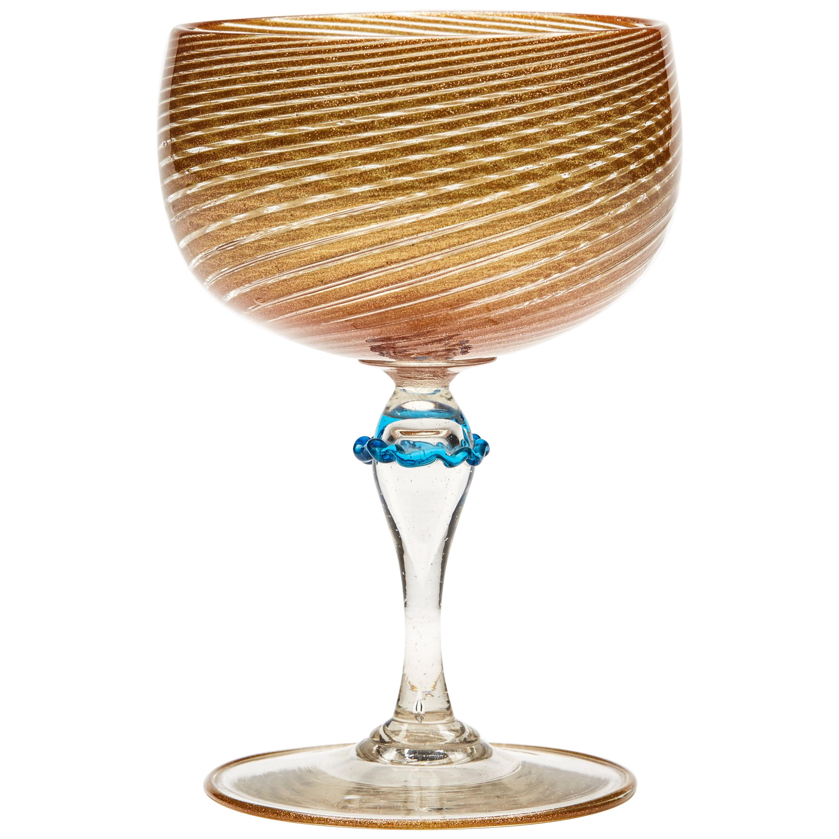 Antique Italian Murano Antonio Salviati Aventurine Wine Glass c.1900 at