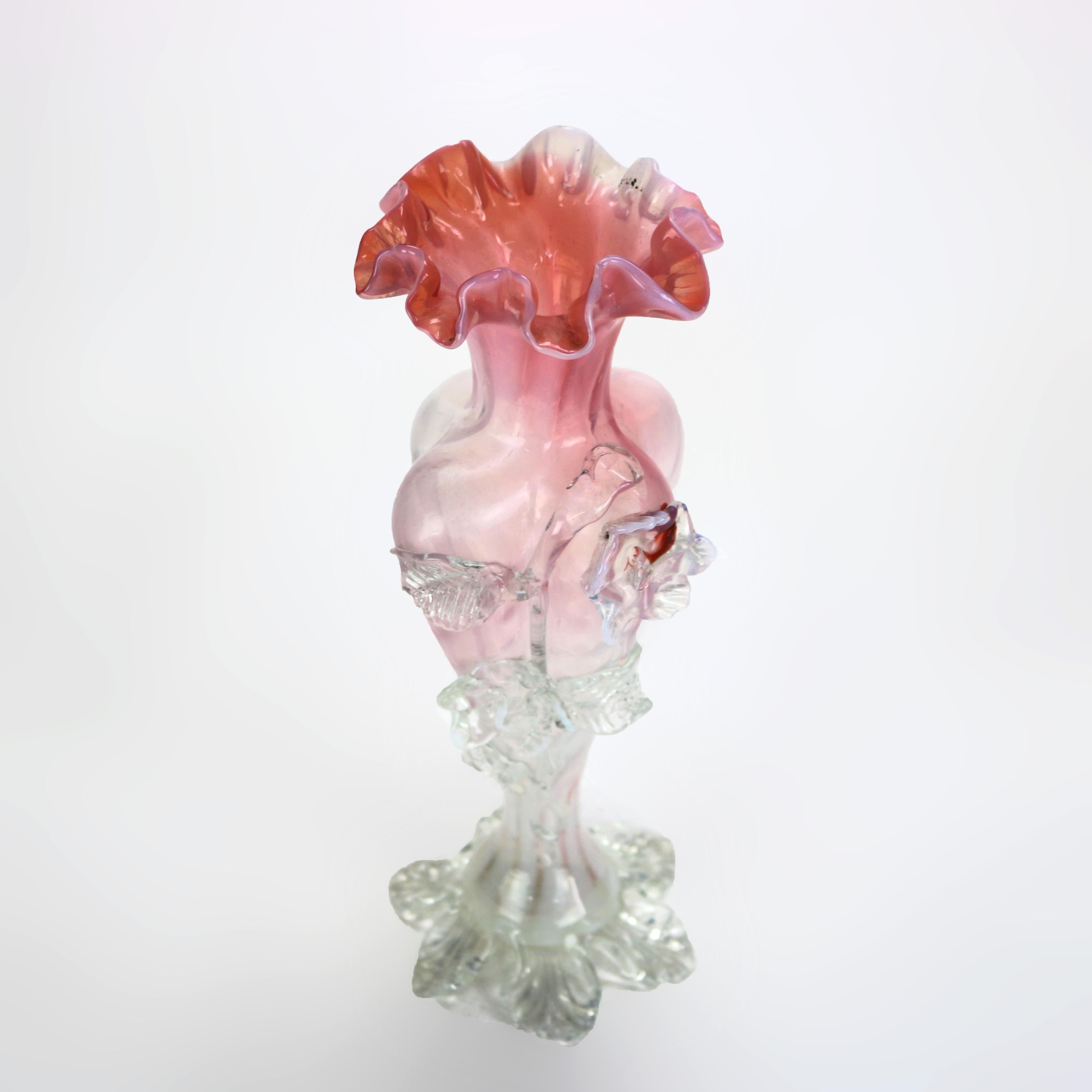Antique Italian Murano Pink & Opaline Swirl Art Glass Vase C1930 For Sale 6