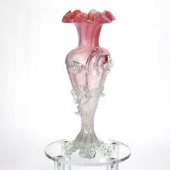 Antique Italian Murano Pink & Opaline Swirl Art Glass Vase C1930