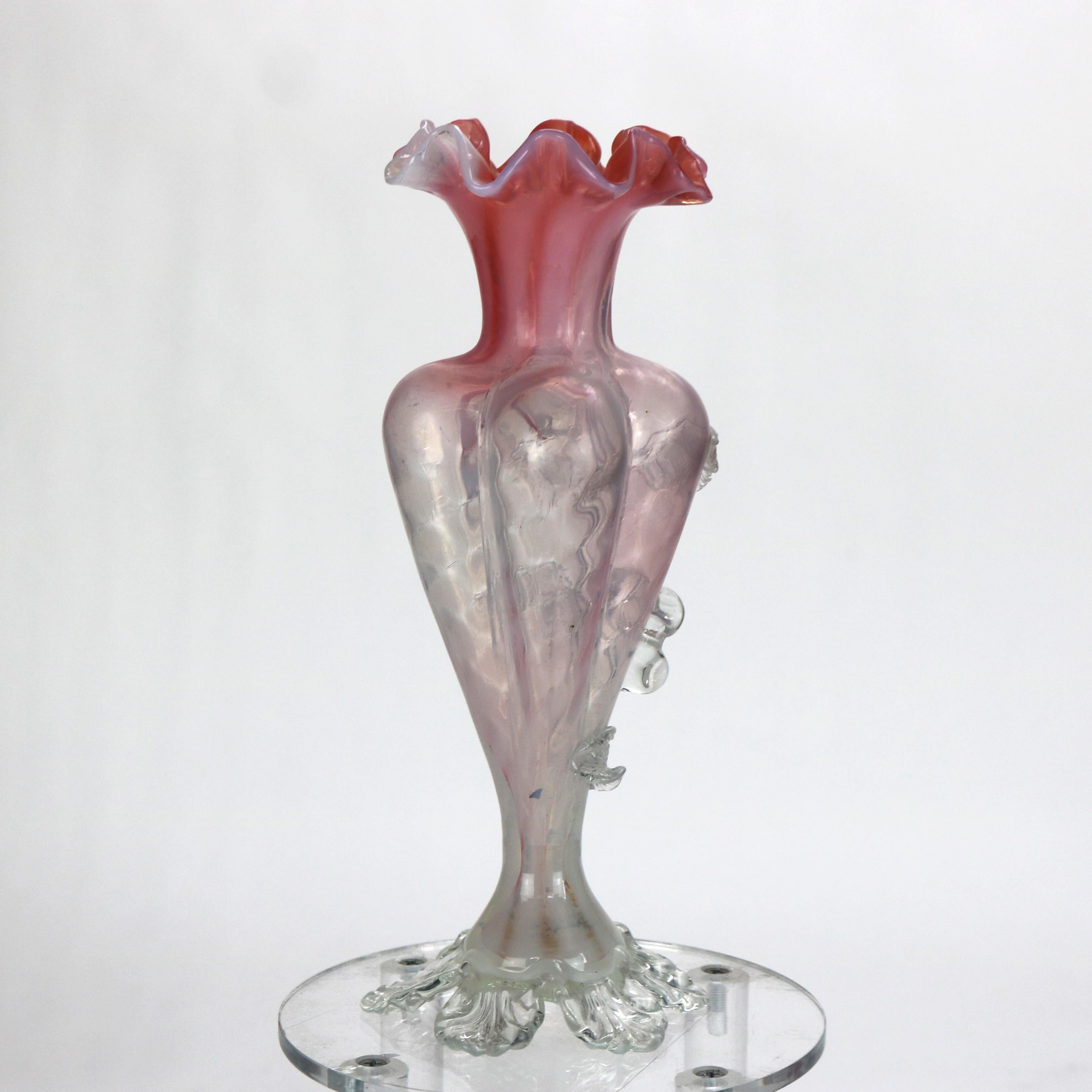 Antique Italian Murano Pink & Opaline Swirl Art Glass Vase C1930 For Sale 1