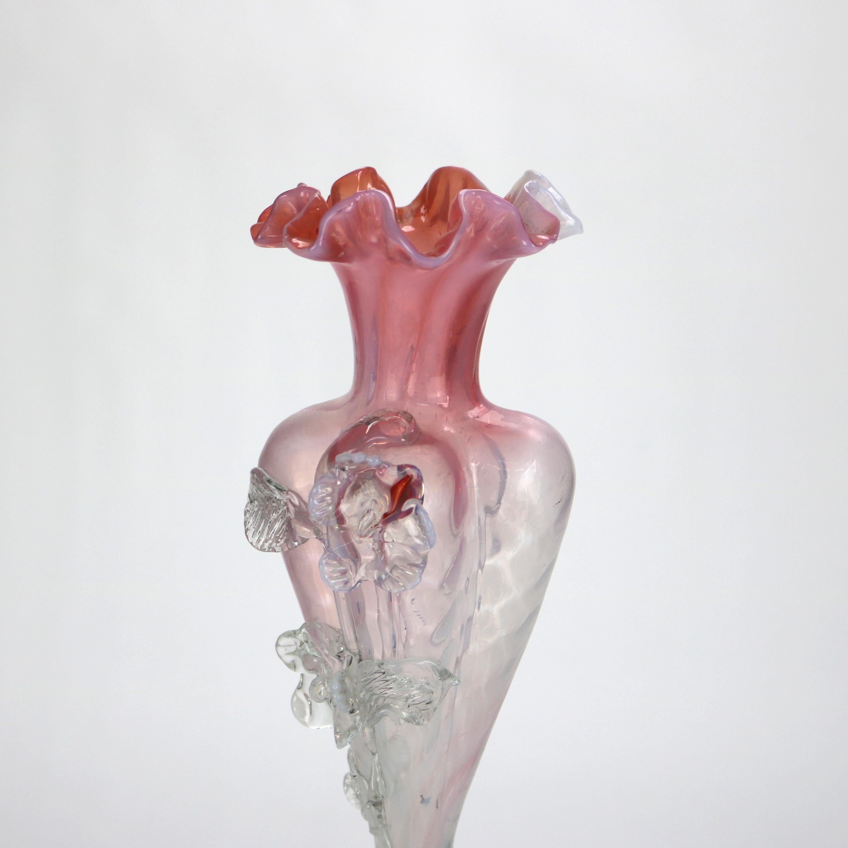 Antique Italian Murano Pink & Opaline Swirl Art Glass Vase C1930 For Sale 3