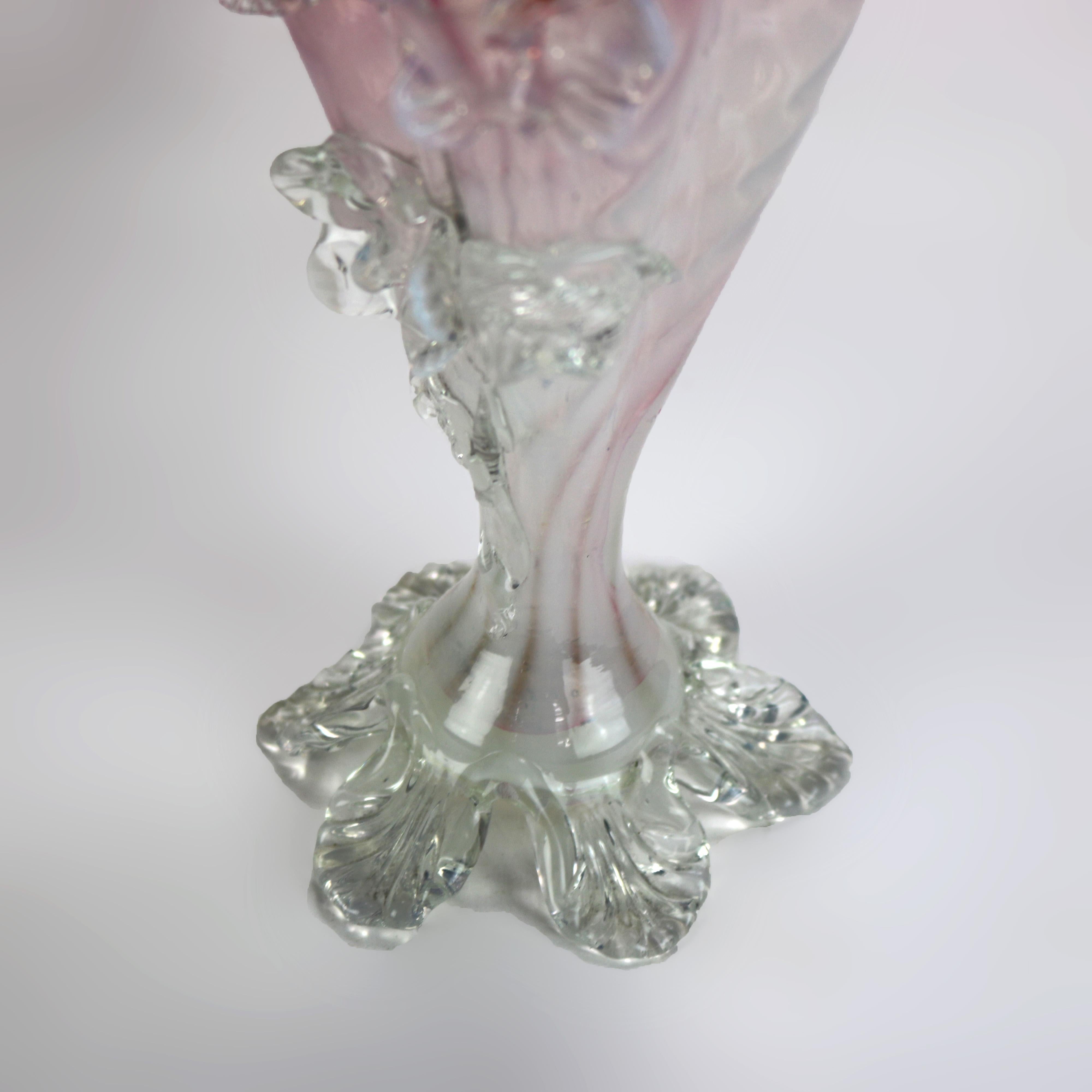 Antique Italian Murano Pink & Opaline Swirl Art Glass Vase C1930 For Sale 4