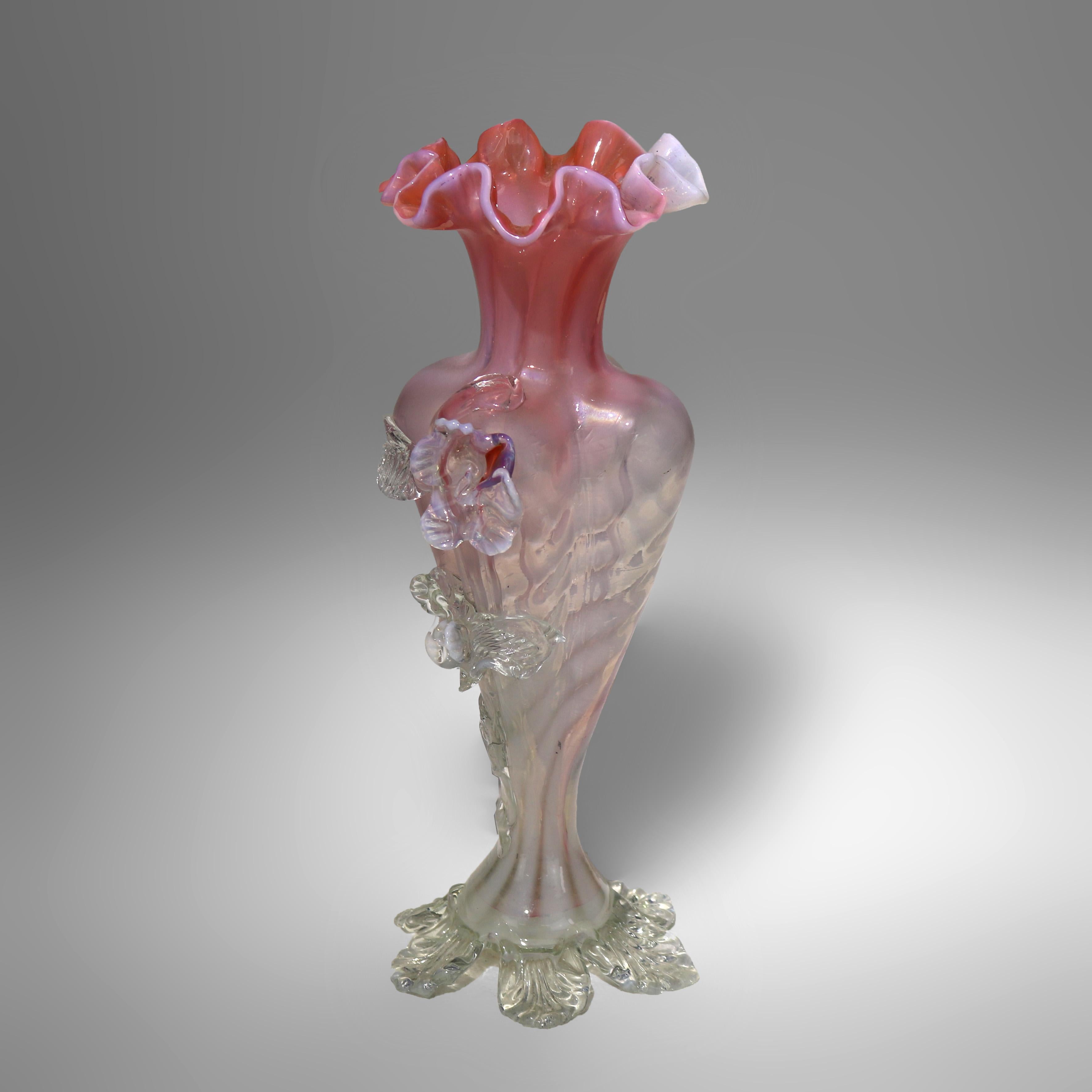 Antique Italian Murano Pink & Opaline Swirl Art Glass Vase C1930 For Sale 5