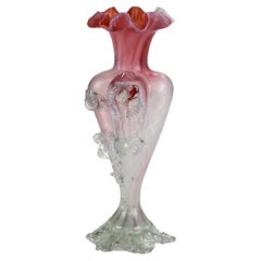 Antique Italian Murano Pink & Opaline Swirl Art Glass Vase C1930