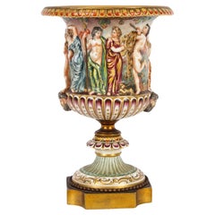 Antigua Urna Italiana Capodimonte Nápoles Siglo XIX