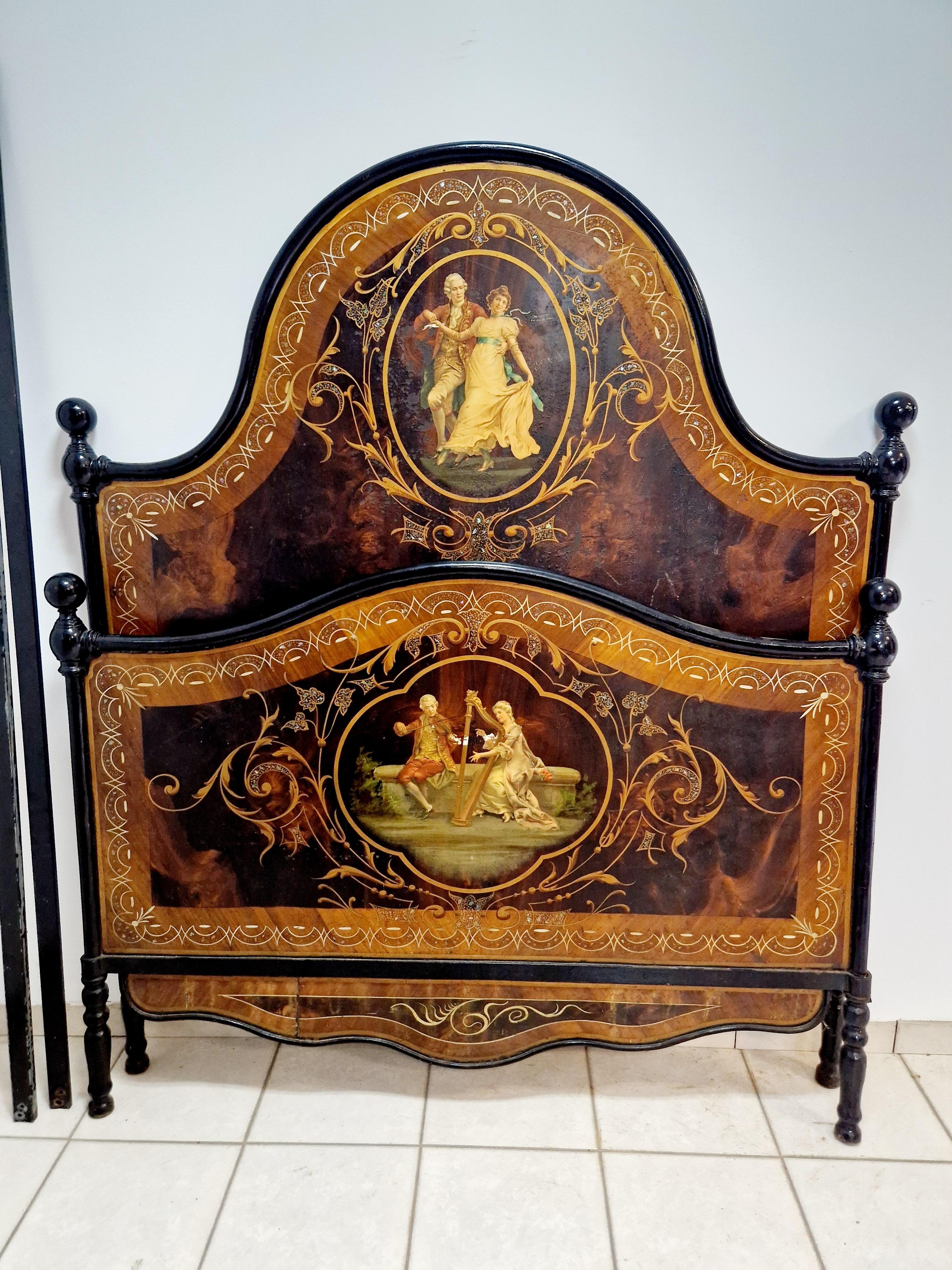 Antigua cama de matrimonio italiana de hierro Napoleón III en venta 10