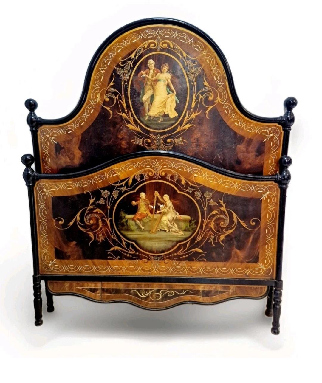 Antigua cama de matrimonio italiana de hierro Napoleón III Italiano en venta