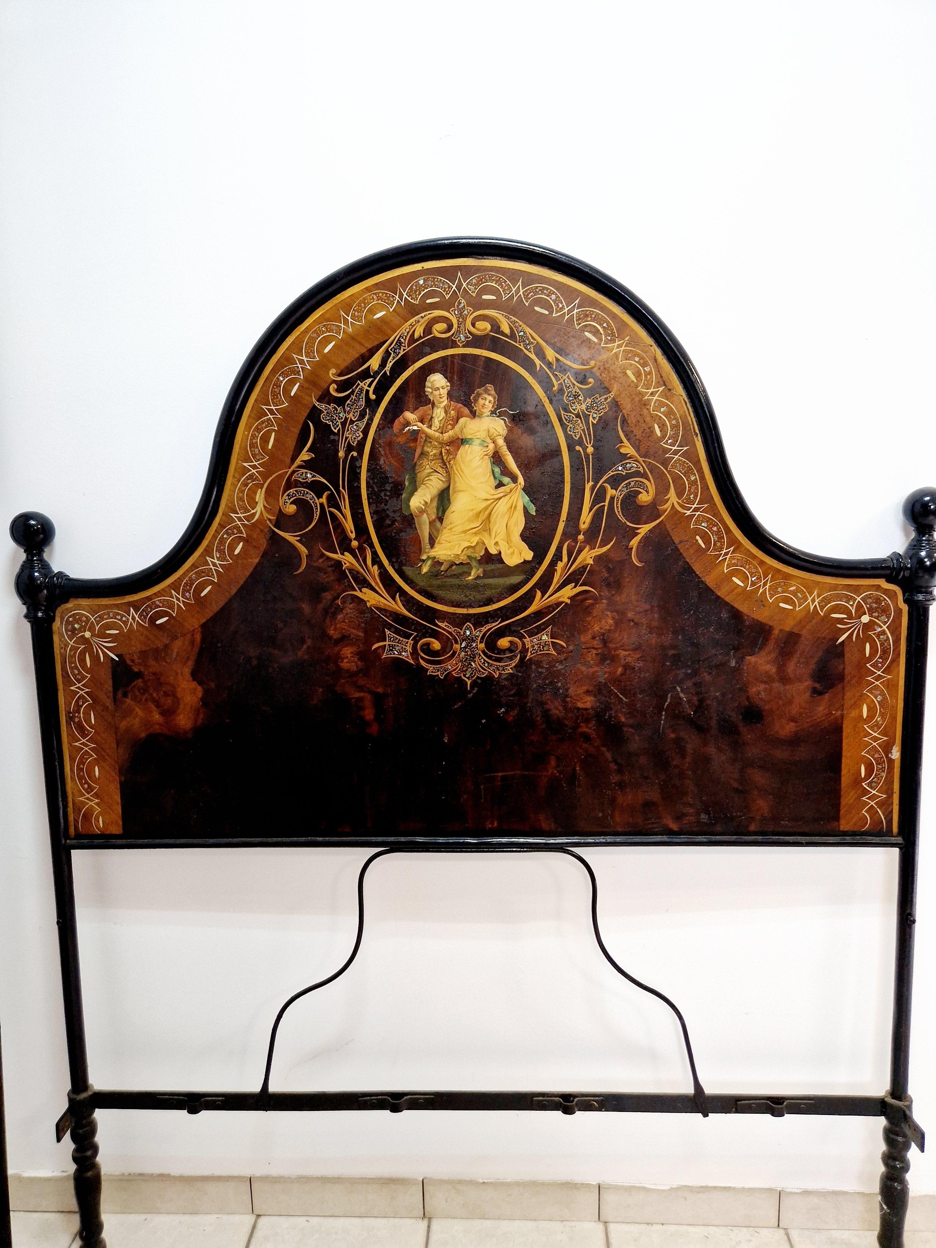 Antigua cama de matrimonio italiana de hierro Napoleón III en Bueno estado para la venta en Buxton, GB
