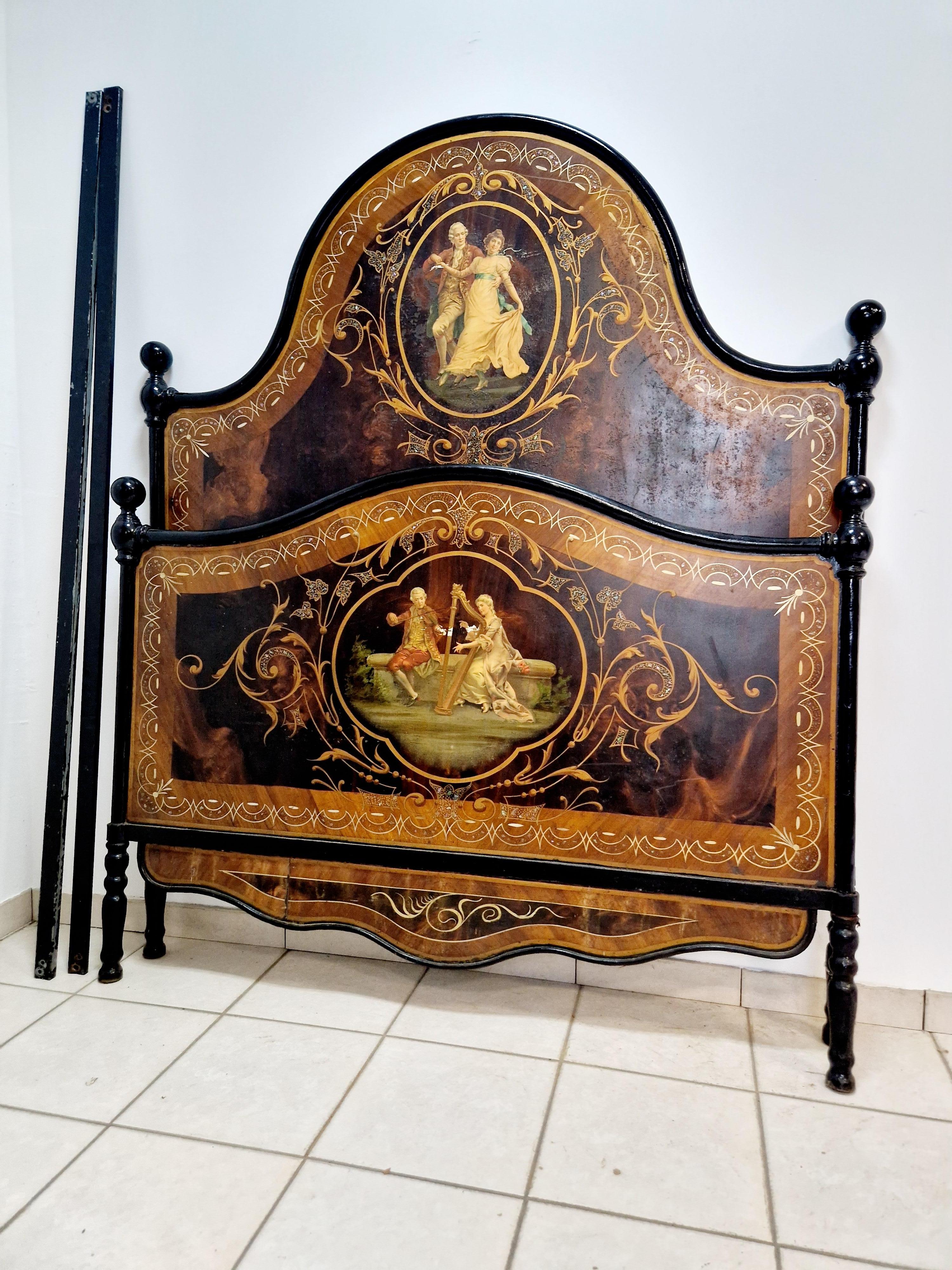 Antigua cama de matrimonio italiana de hierro Napoleón III en venta 1