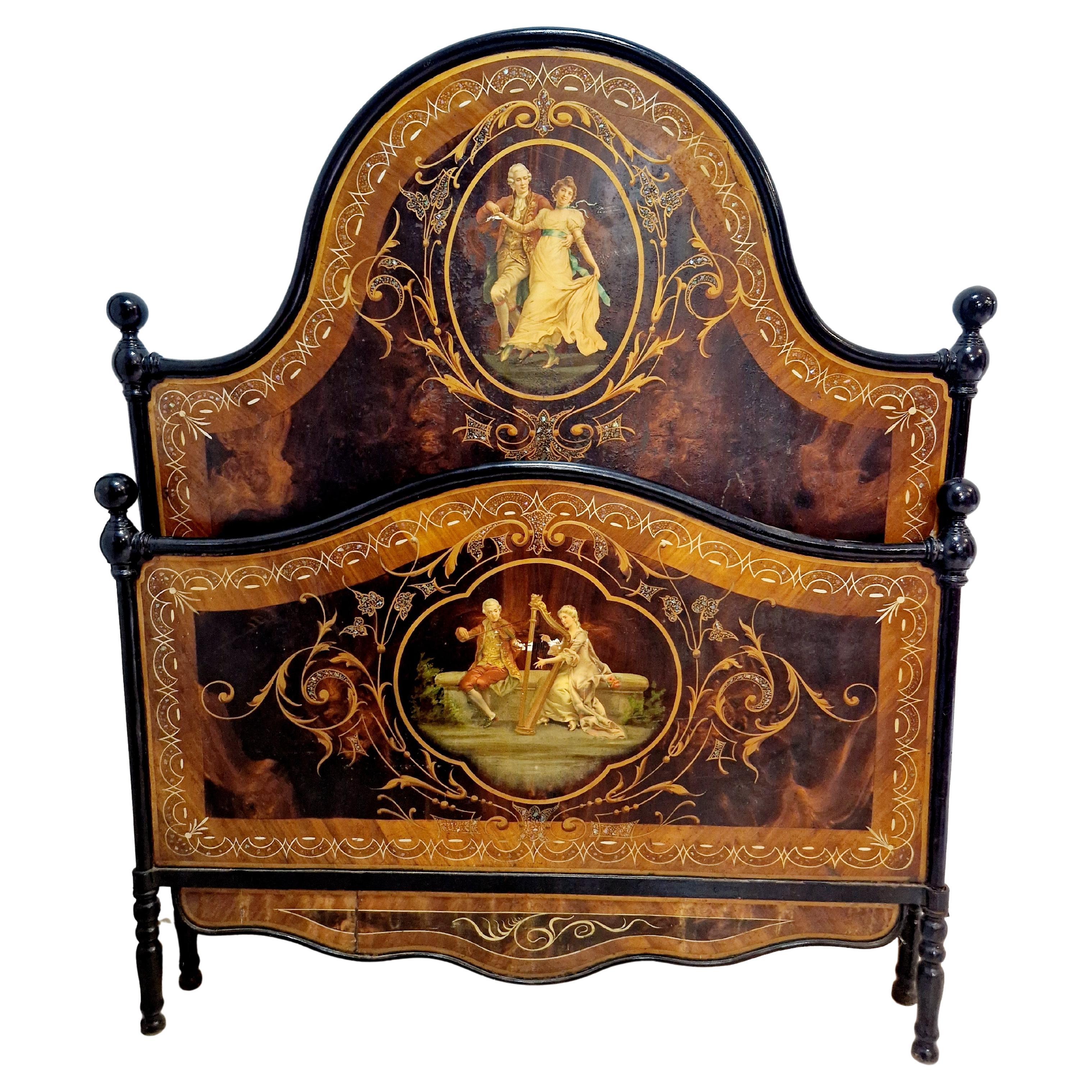 Antigua cama de matrimonio italiana de hierro Napoleón III en venta