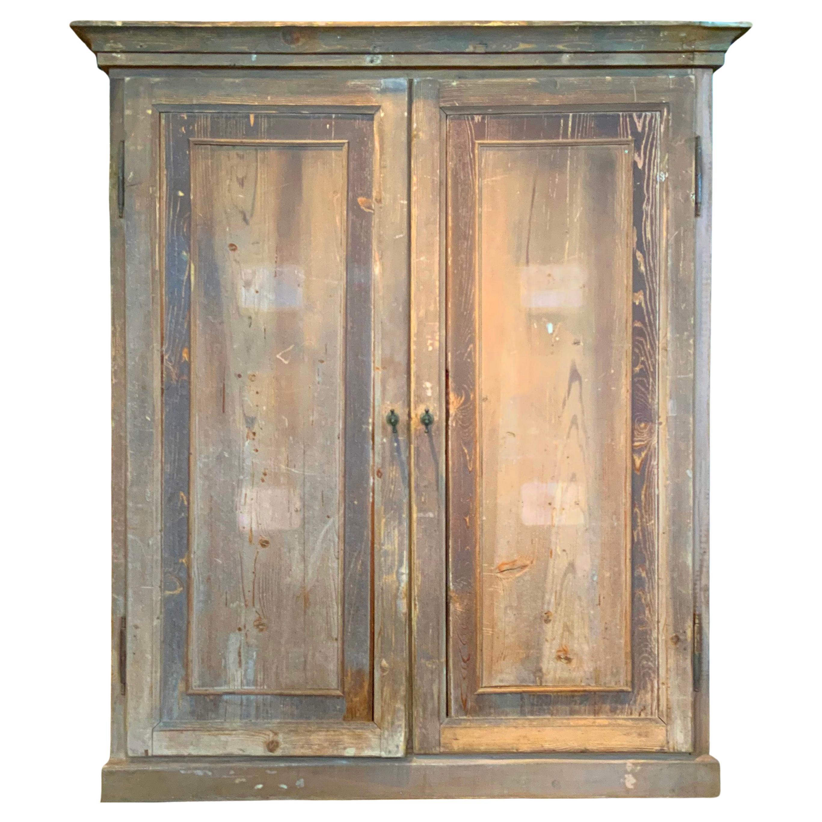 Antique Italian Natural Wood Cabinet with Divided Interior For Sale