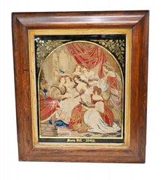 Antique Italian Needlepoint Tapestry Courtly Maidens 1865