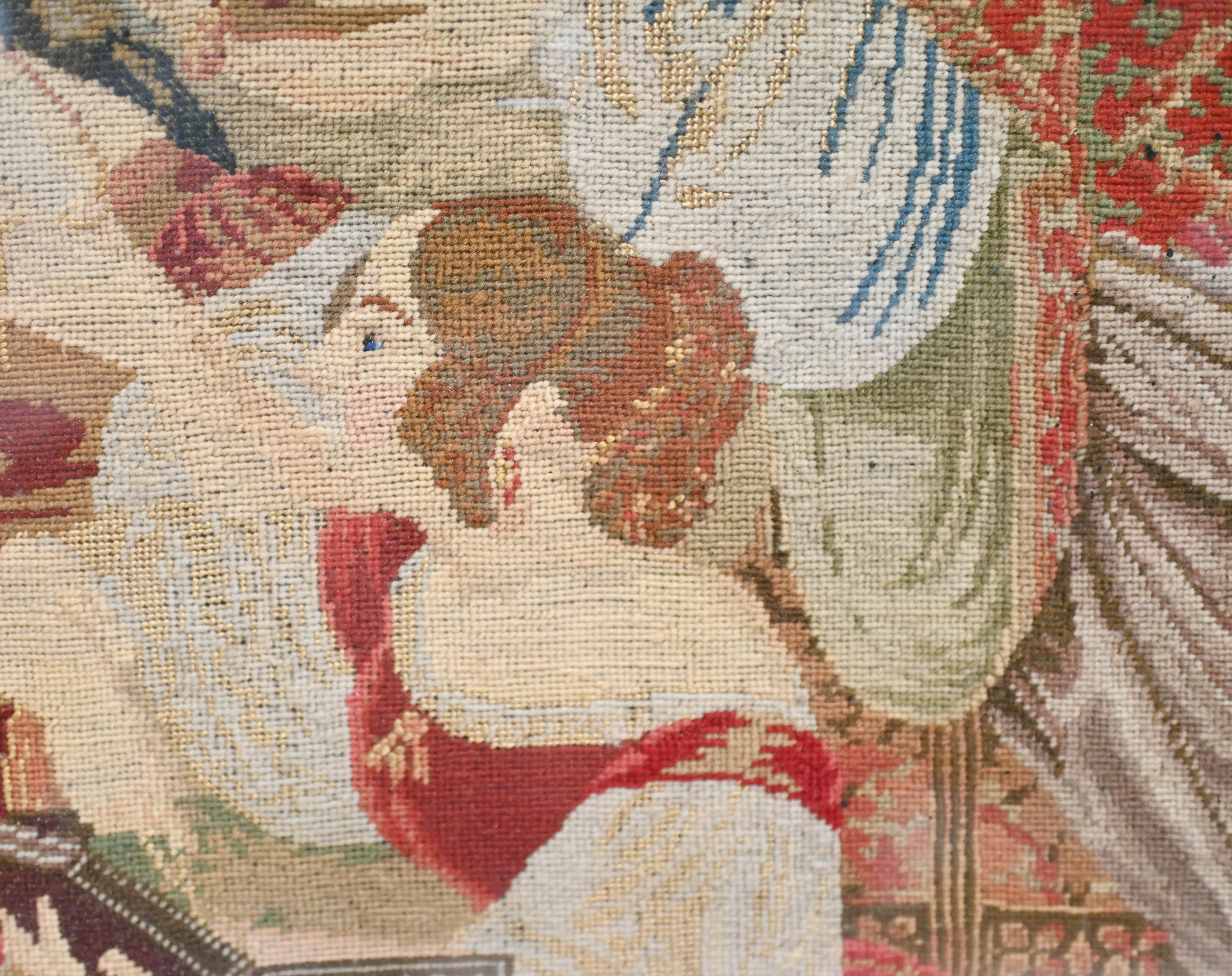 Antique Italian Needlepoint Tapestry Courtly Maidens 1865 3