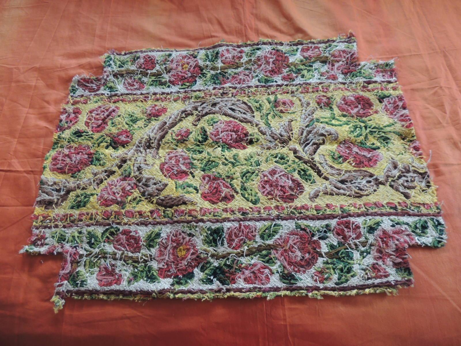 Hand-Crafted Antique Italian Needlework Tapestry Floral Panel For Sale