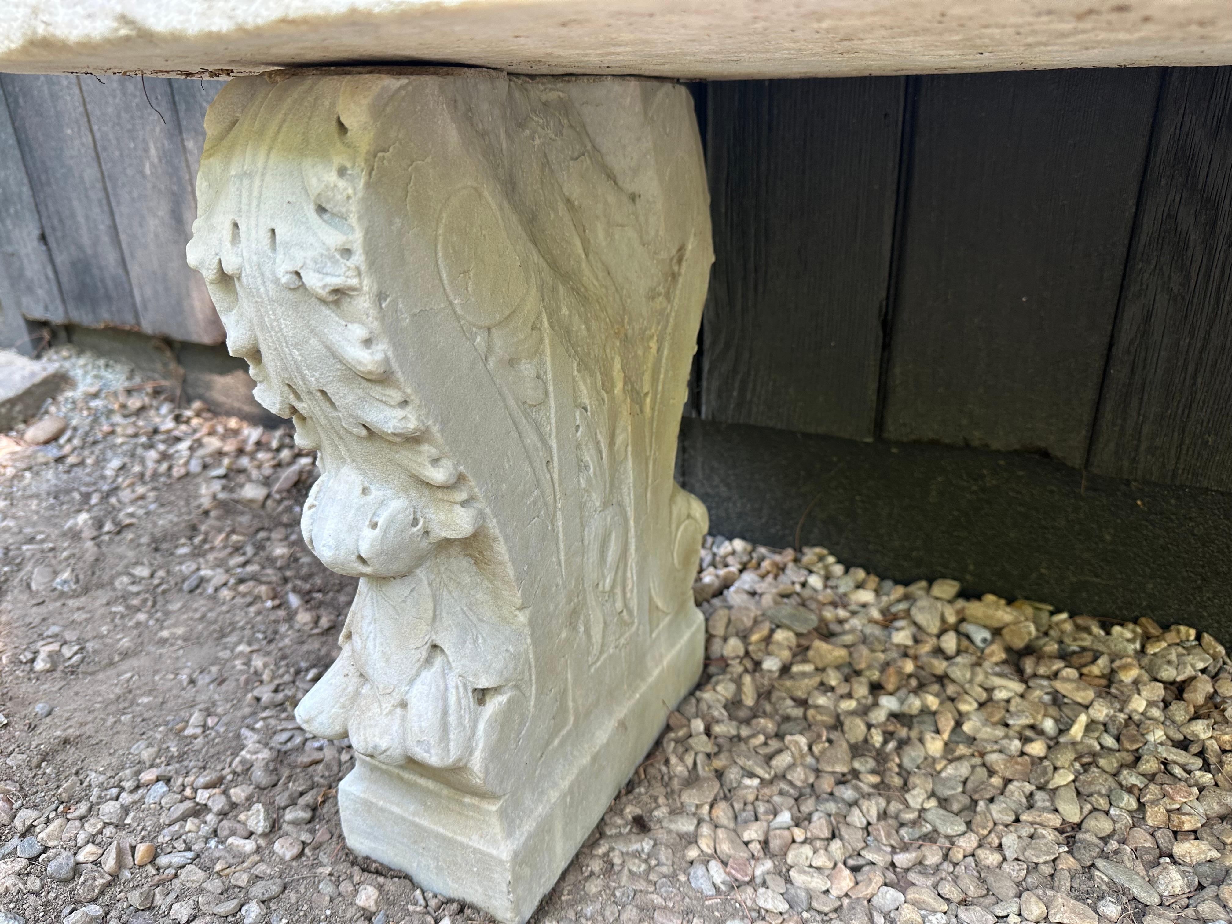 Antique Italian Neo-Classical Marble Stone Garden Bench For Sale 4