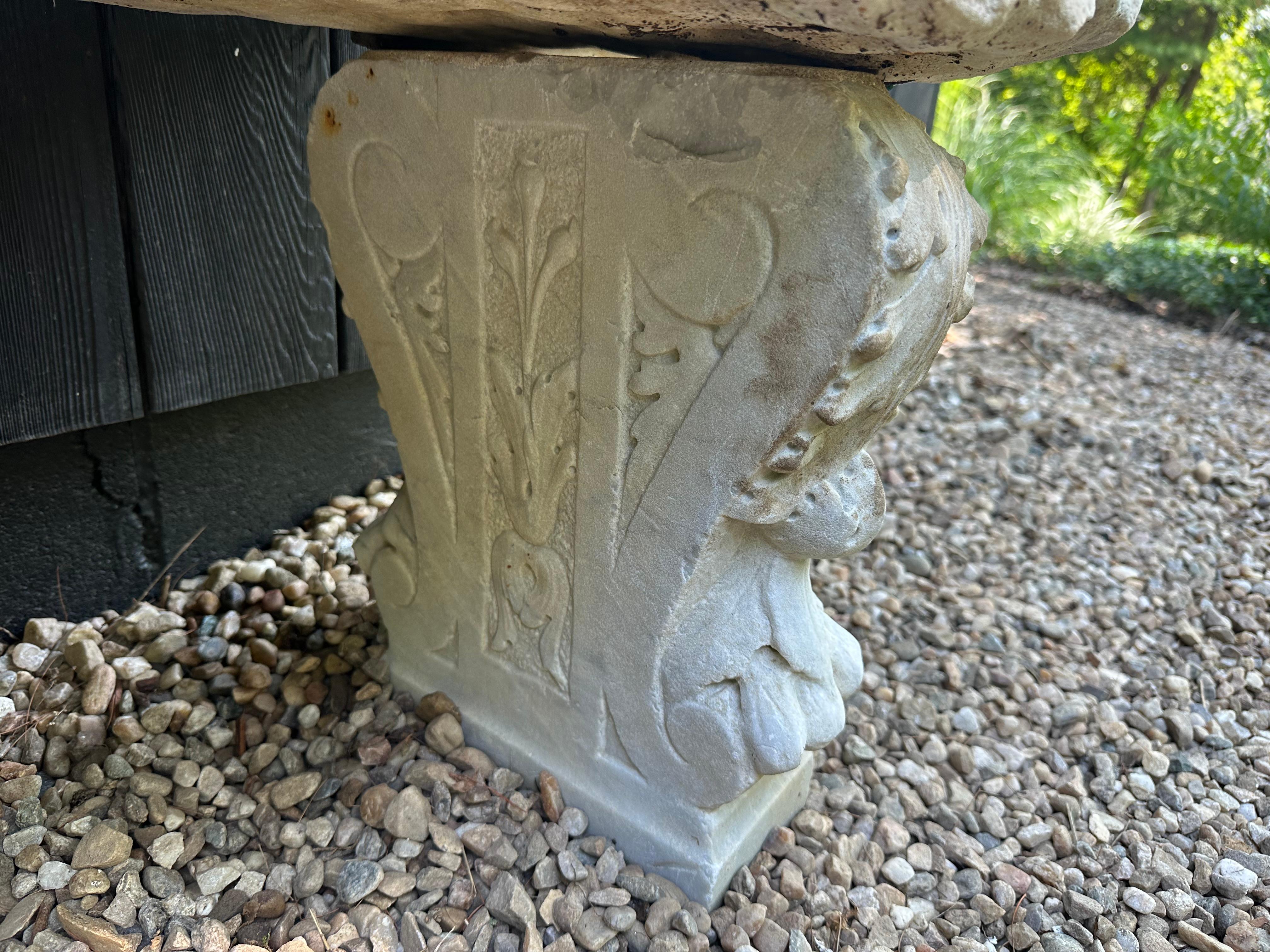 Antique Italian Neo-Classical Marble Stone Garden Bench For Sale 5
