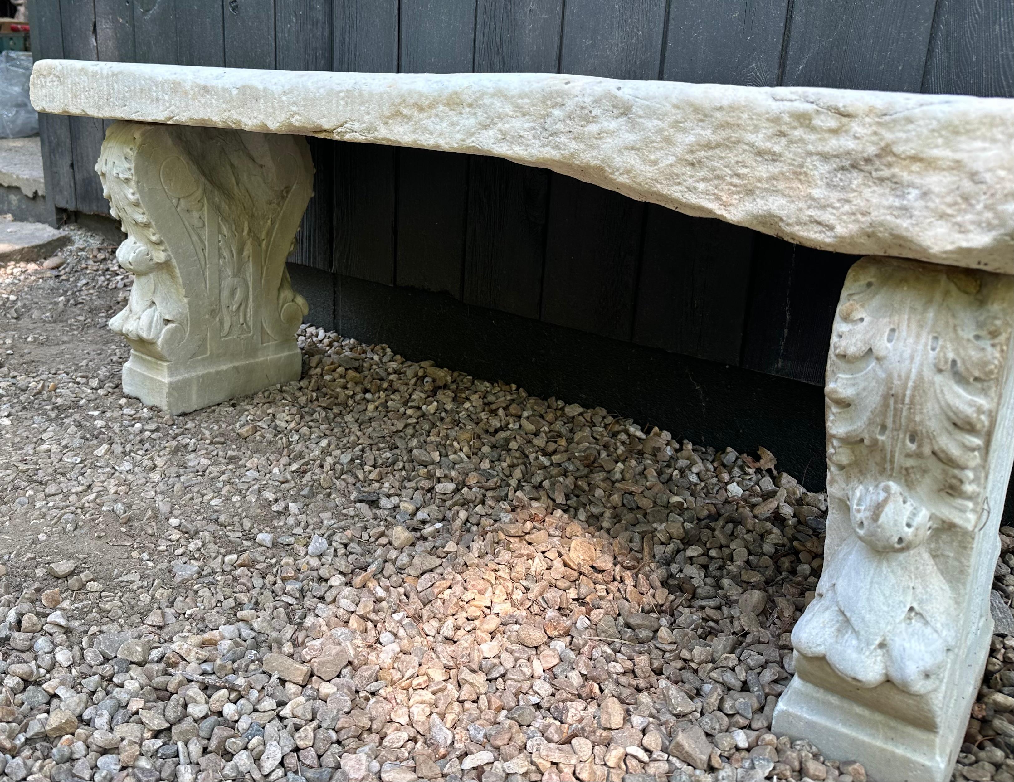 Neoclassical Antique Italian Neo-Classical Marble Stone Garden Bench For Sale