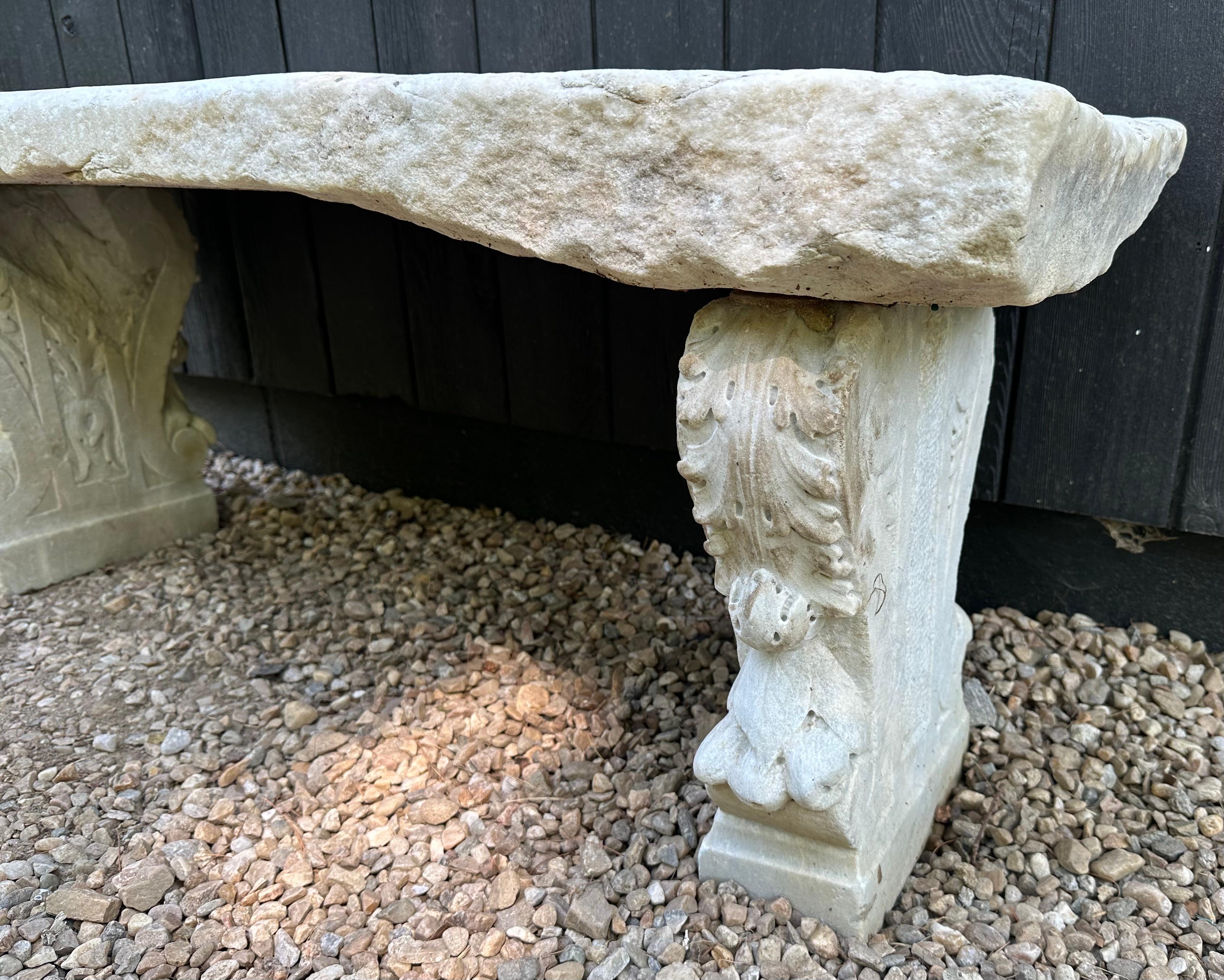Hand-Carved Antique Italian Neo-Classical Marble Stone Garden Bench For Sale
