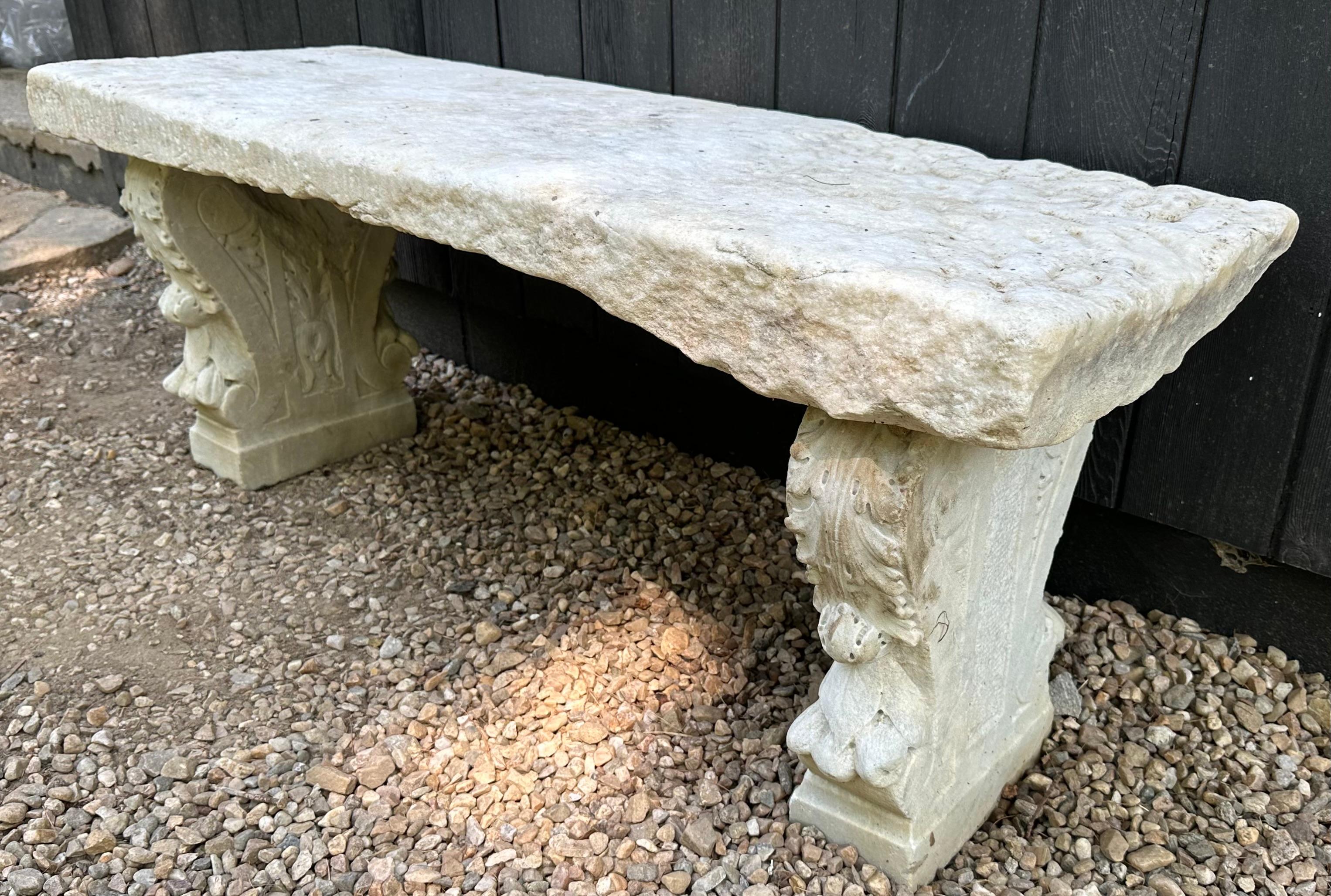 Antique Italian Neo-Classical Marble Stone Garden Bench In Good Condition For Sale In Sheffield, MA
