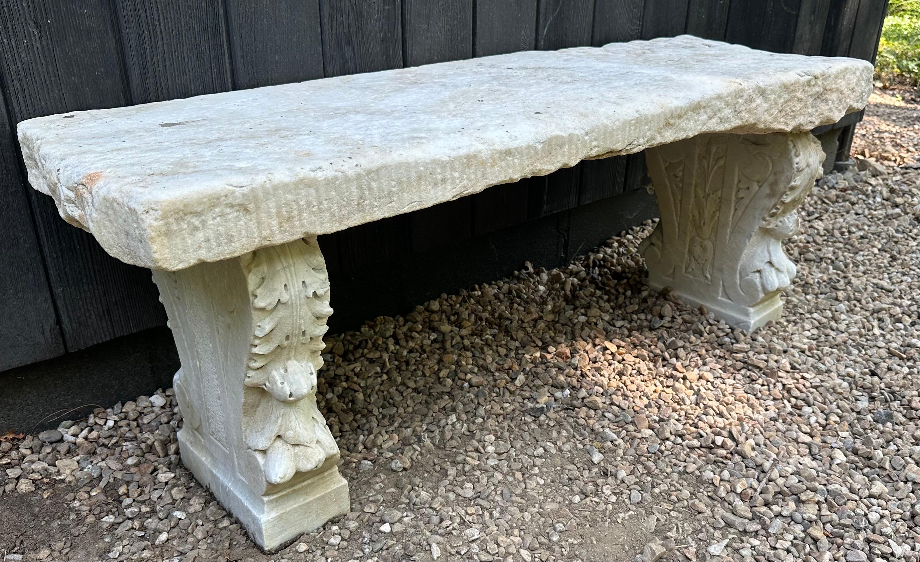 19th Century Antique Italian Neo-Classical Marble Stone Garden Bench For Sale
