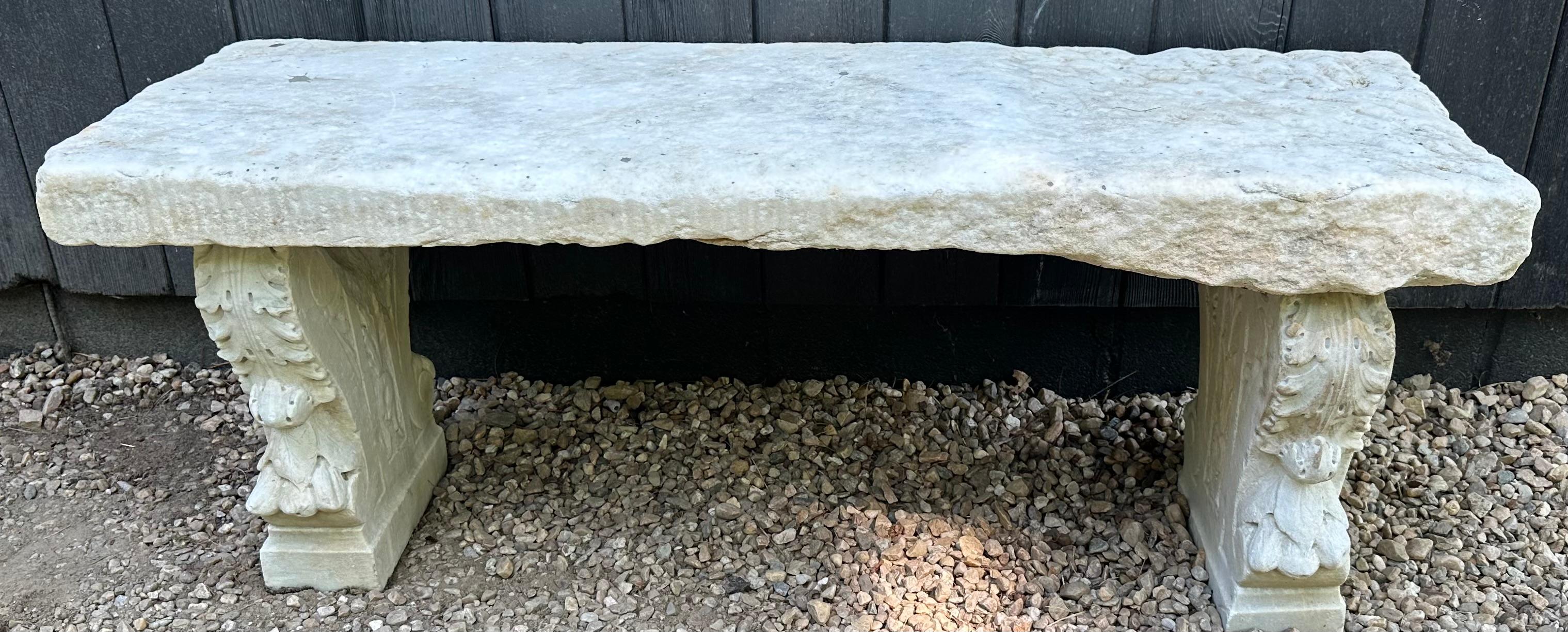 Antique Italian Neo-Classical Marble Stone Garden Bench For Sale 1