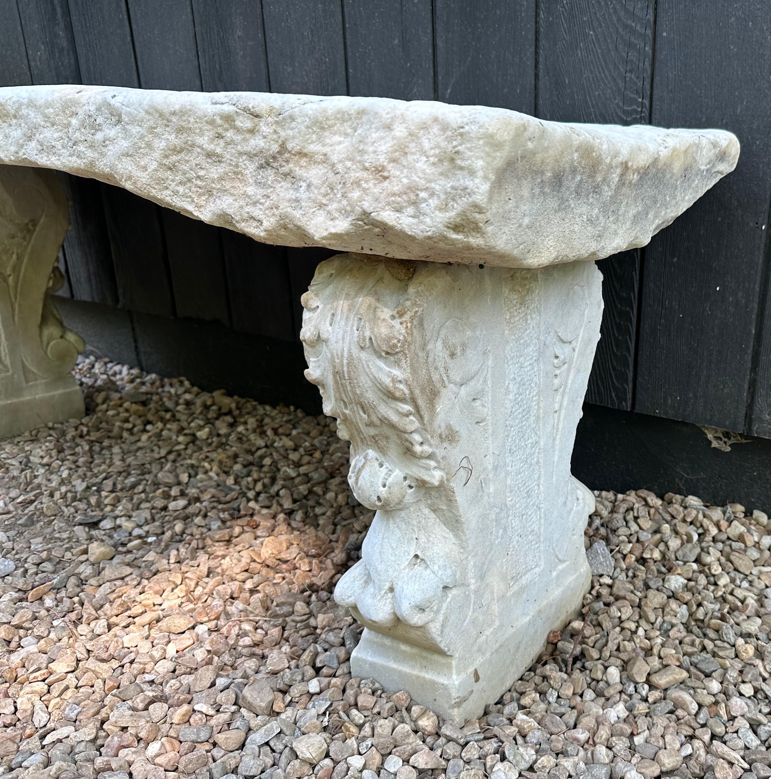 Antique Italian Neo-Classical Marble Stone Garden Bench For Sale 2