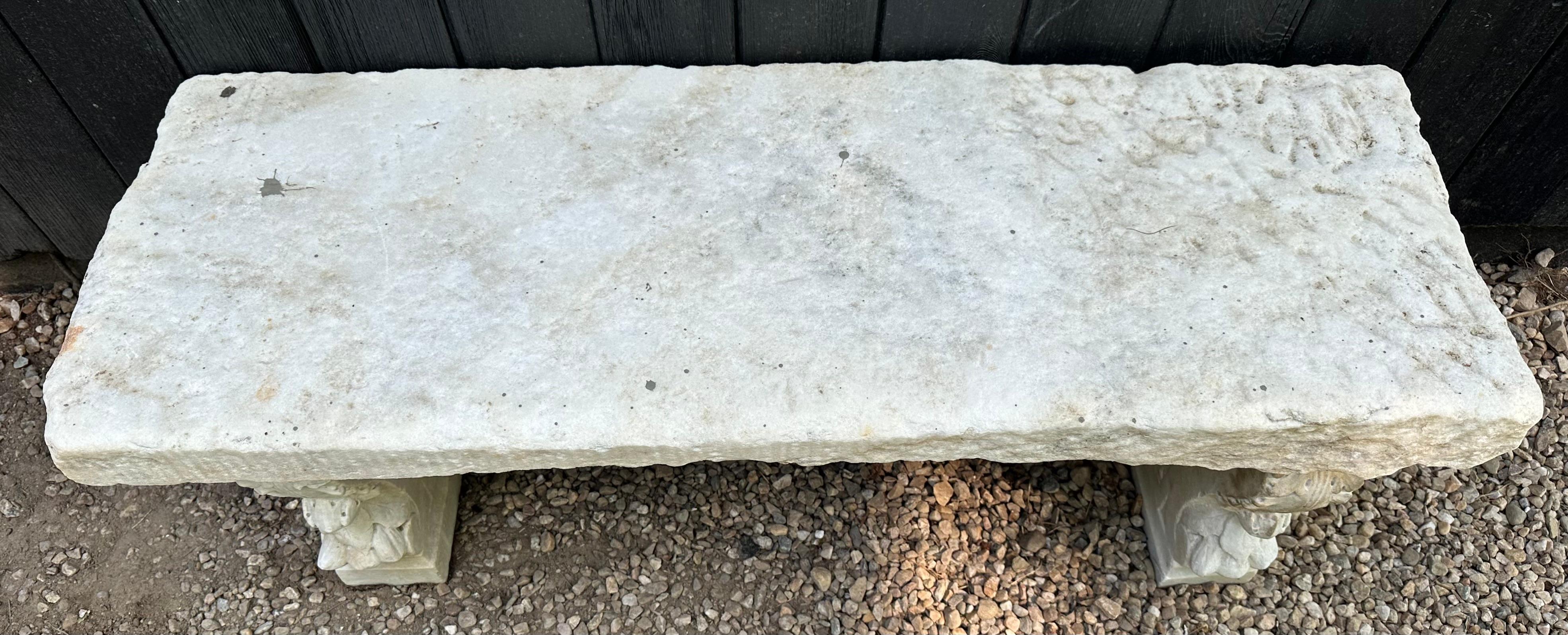 Antique Italian Neo-Classical Marble Stone Garden Bench For Sale 3