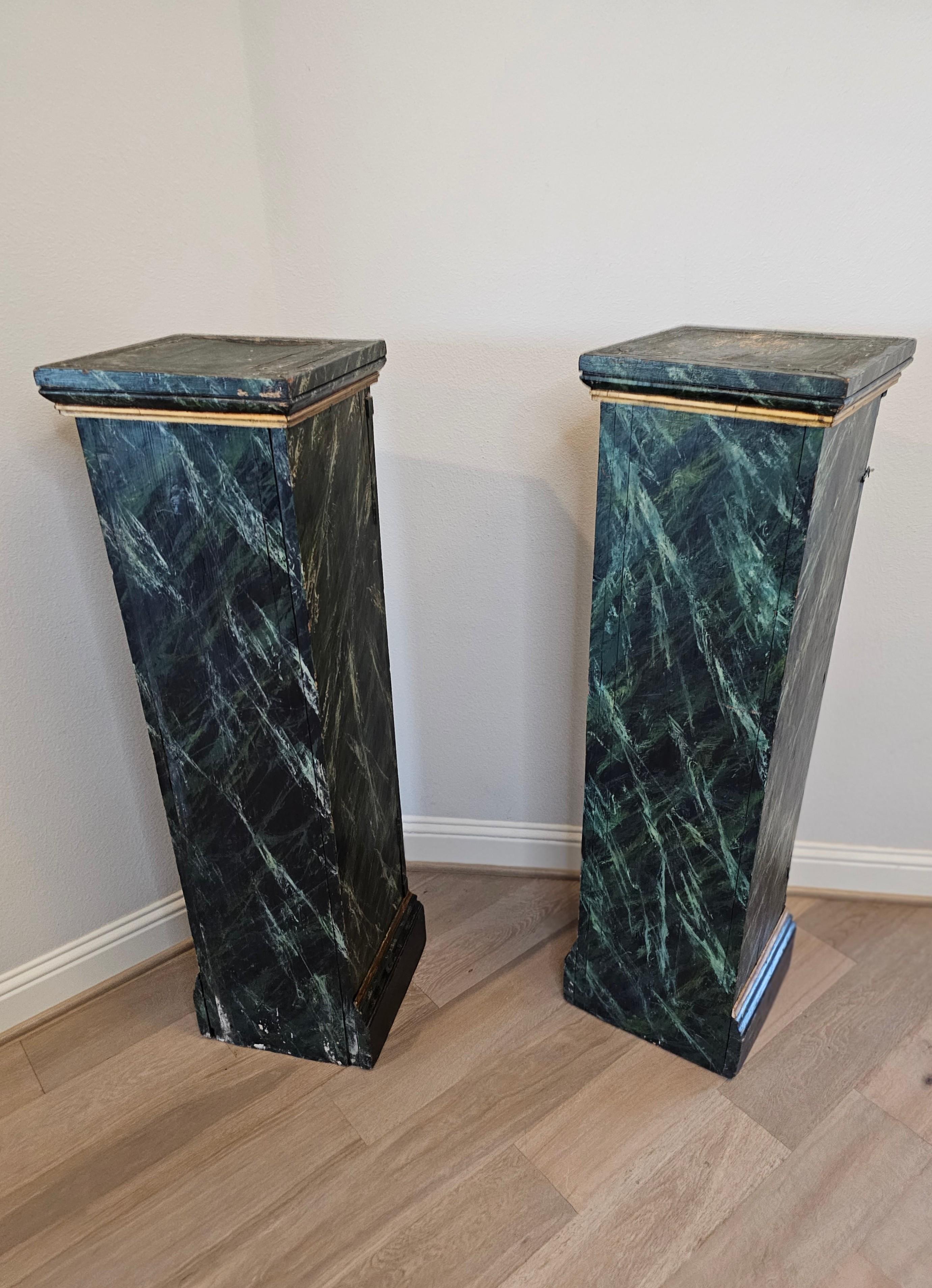 Antique Italian Neo-classical Marbleized Wood Pedestal Cabinet Stand Pair For Sale 6
