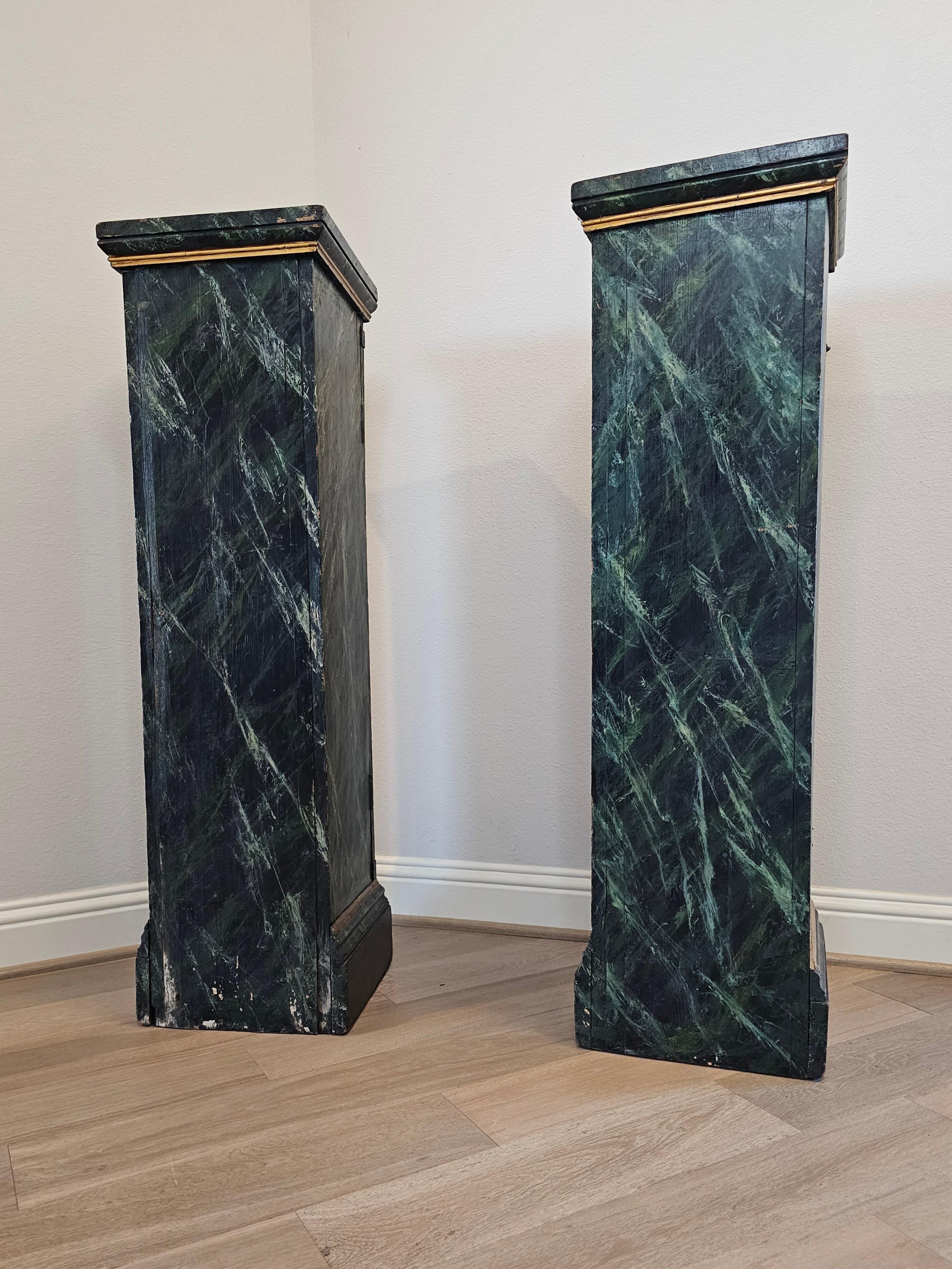 Antique Italian Neo-classical Marbleized Wood Pedestal Cabinet Stand Pair For Sale 7