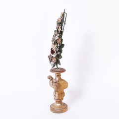 Antiquité italienne néoclassique Stand Wood avec fleurs de tole