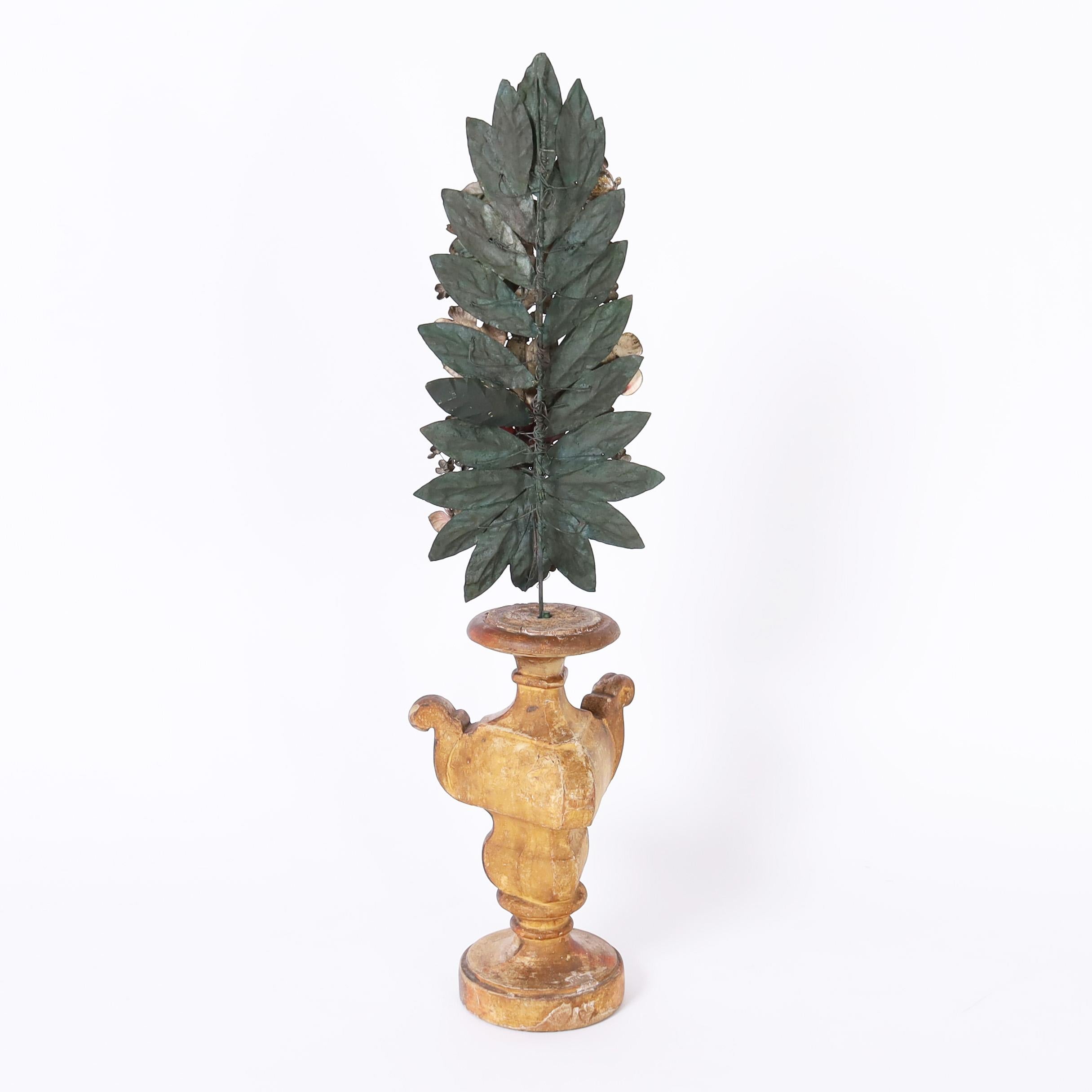 Neoclassical Antique Italian Neoclassic Wood Stand with Tole Flowers For Sale