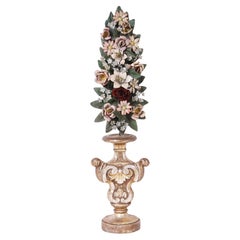 Vintage Italian Neoclassic Wood Stand with Tole Flowers