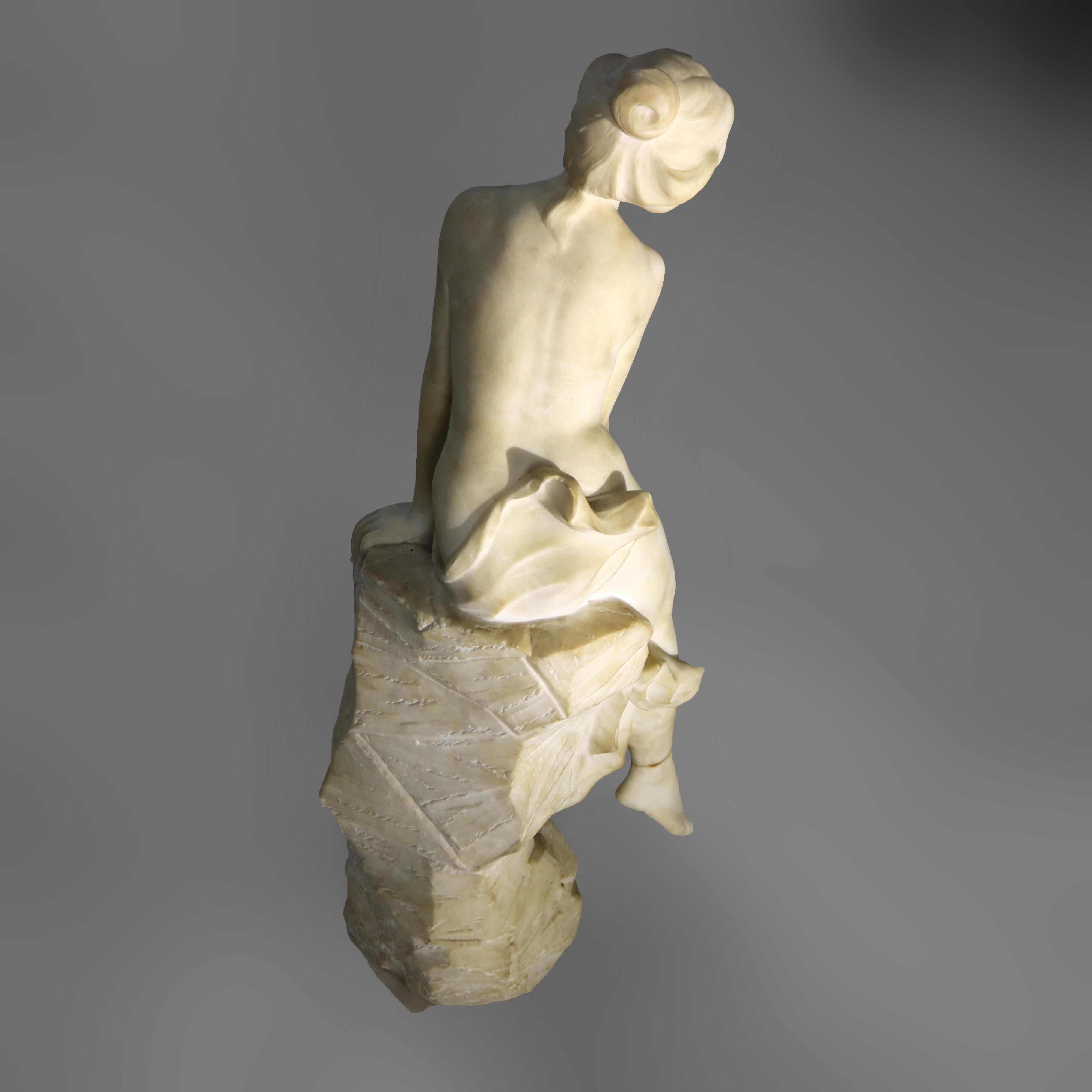 Antigua Escultura Neoclásica Italiana de Alabastro de Ninfa Firmada D. Zoi C1890 5