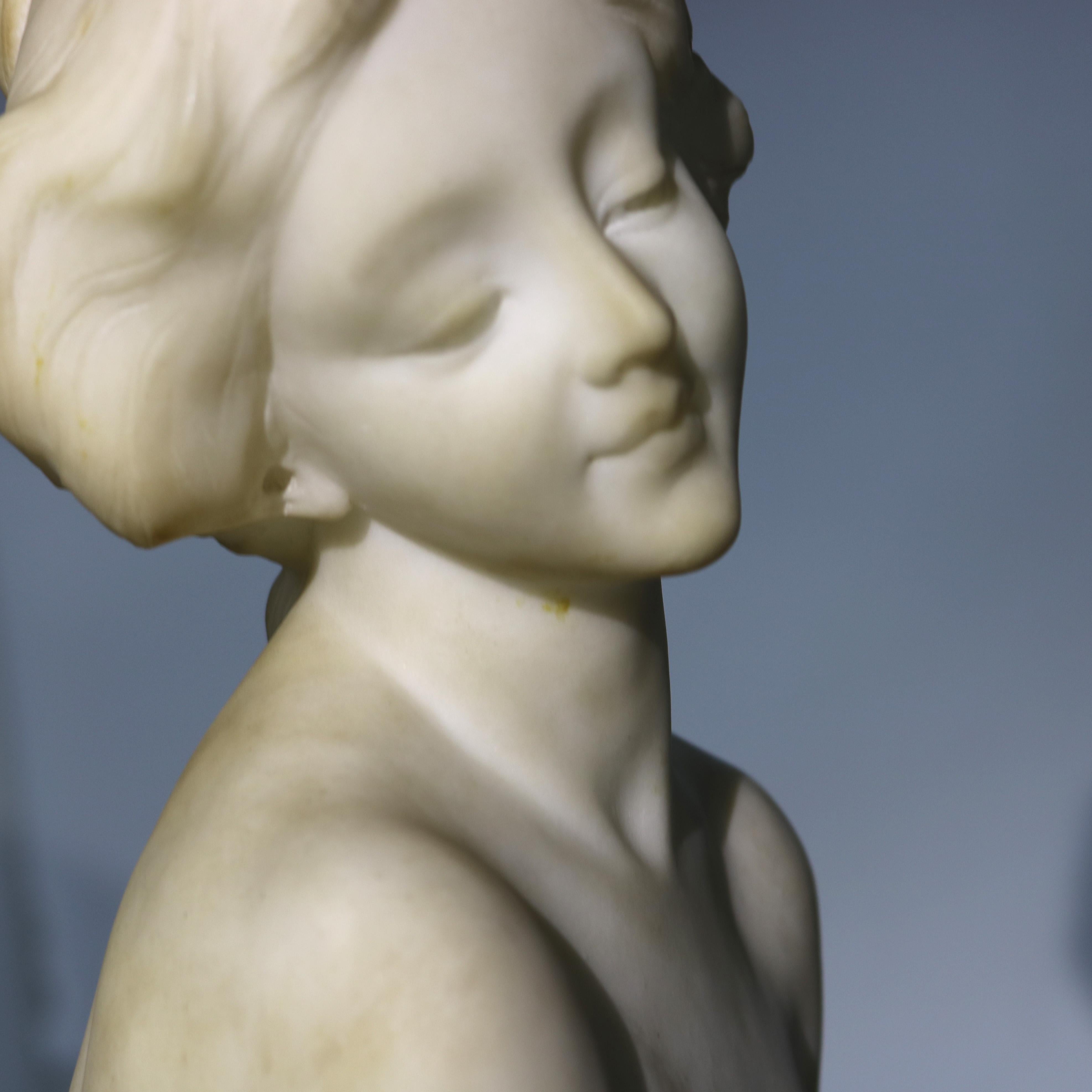 Antigua Escultura Neoclásica Italiana de Alabastro de Ninfa Firmada D. Zoi C1890 6